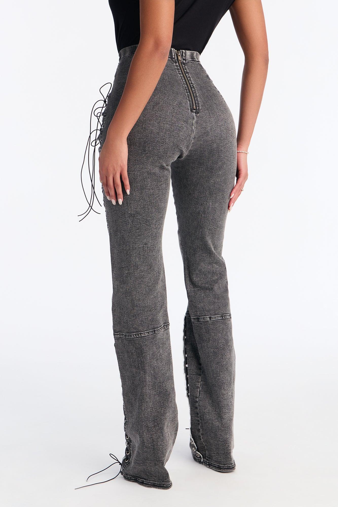 Head Turner Lace Up Bootcut Jeans - Black Wash Product Image