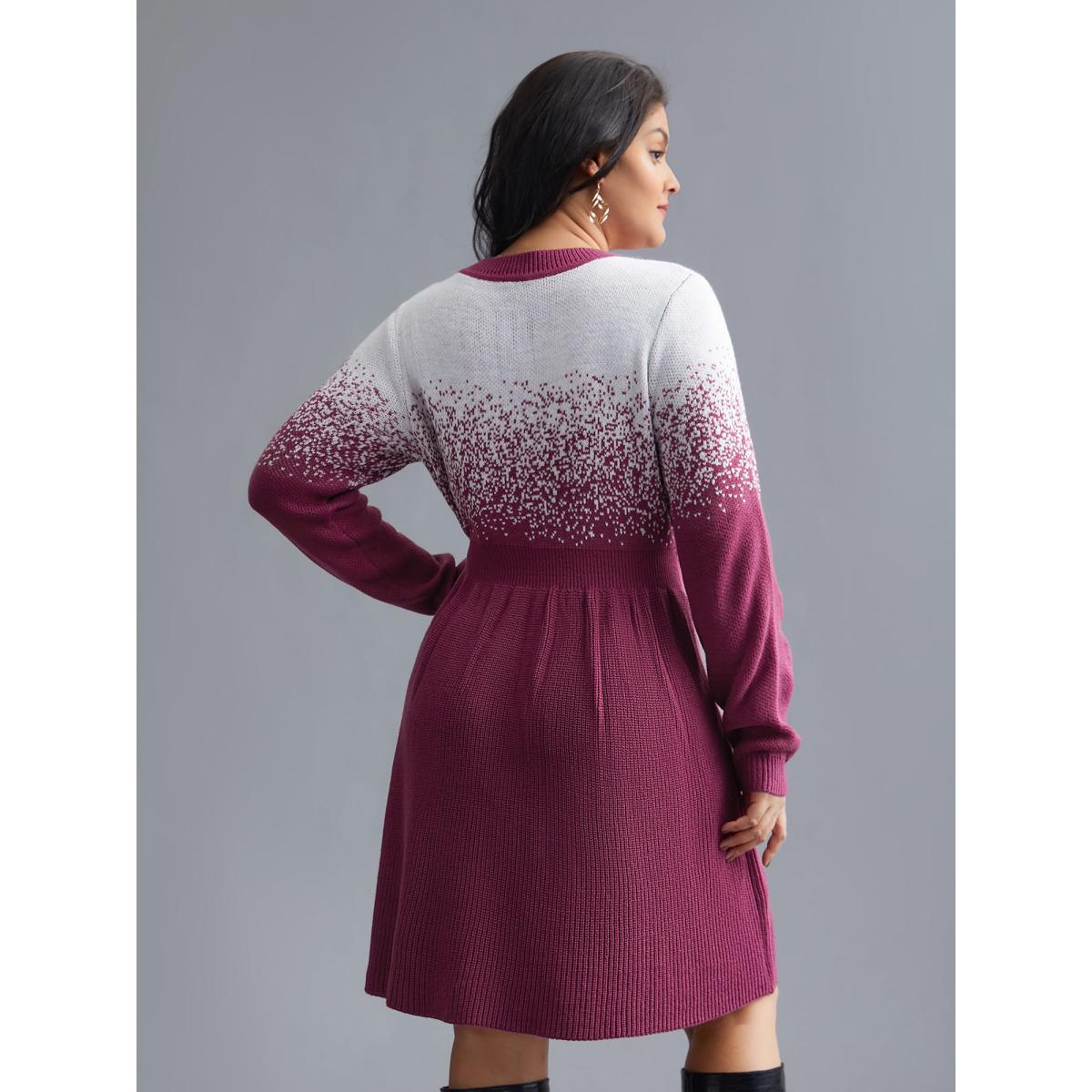 Plus Size Contrast Textured Elastic Waist Sweater Dress Plum Women Elegant Bodycon Long Sleeve Everyday Sweater Dresses BloomChic 14-16/1X Product Image