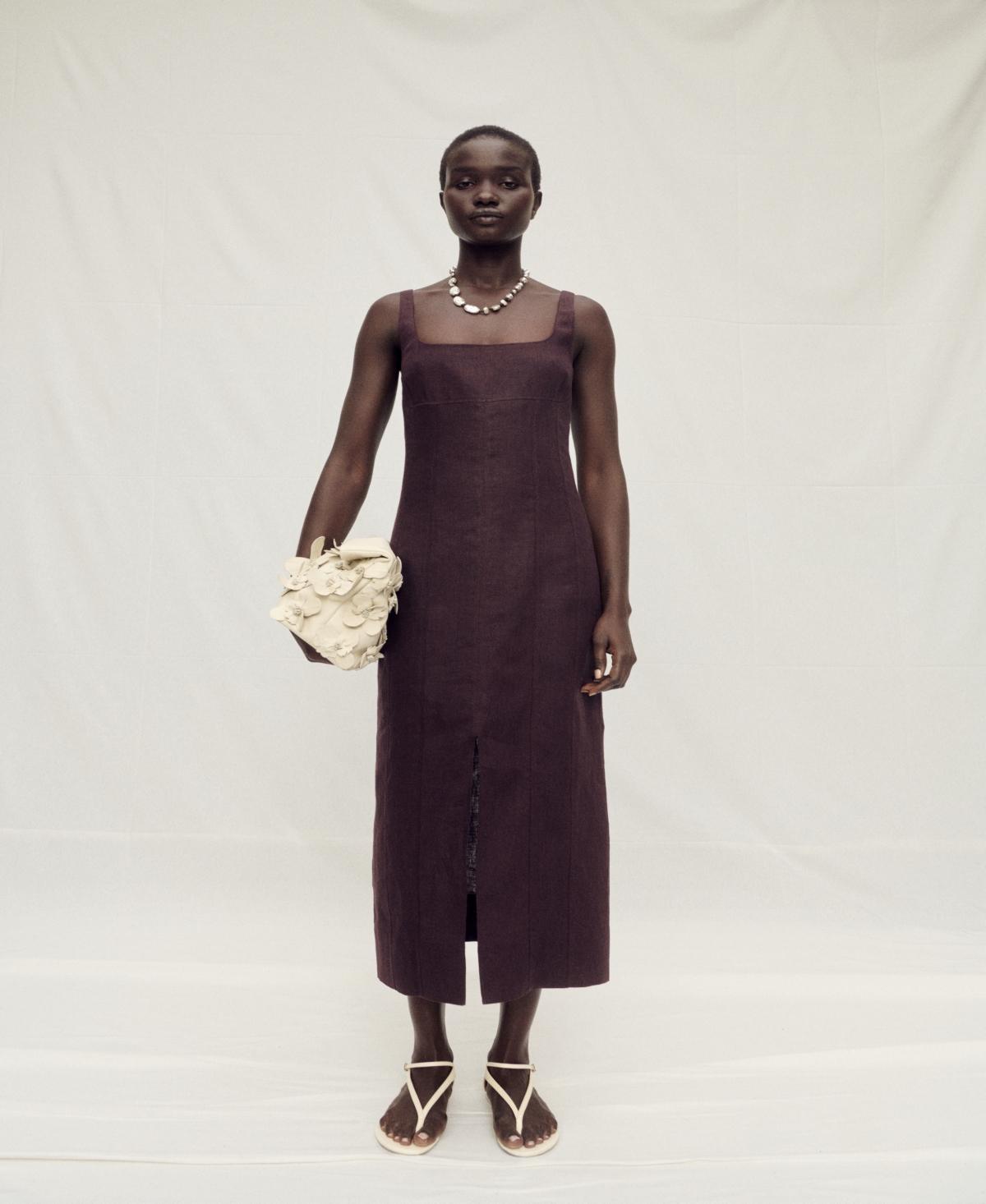 Linen midi-dress with front opening - Women | MANGO USA Product Image