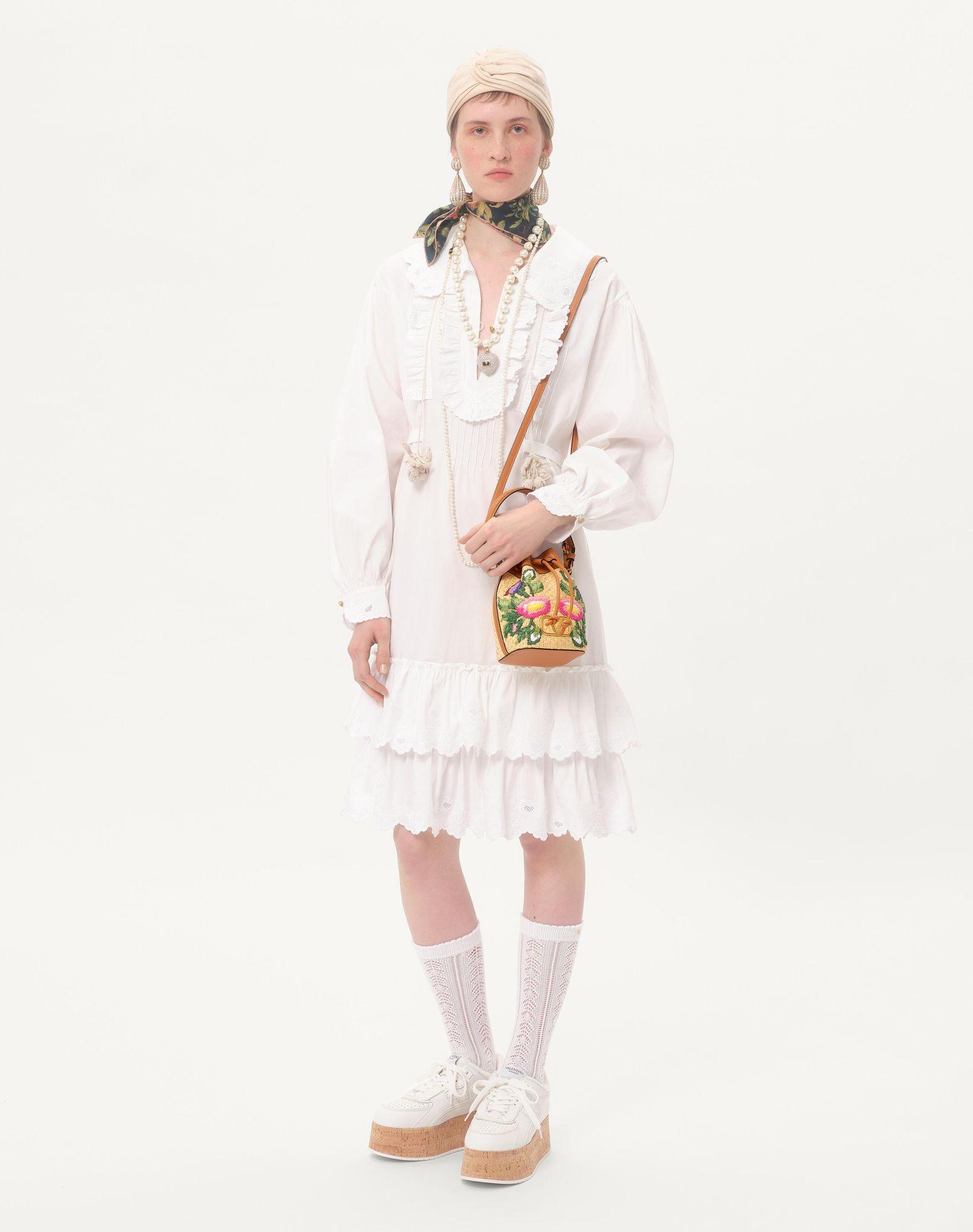 Vlogo Signature Mini Bucket Bag In Raffia With Floral Embroidery Product Image