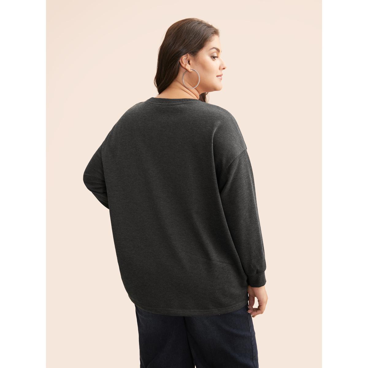 Plus Size Tucked Seam Drop Shoulder Sleeve Sweatshirt Women DimGray Casual Tucked seam Loose Round Neck Everyday Sweatshirts BloomChic 26/4X Product Image