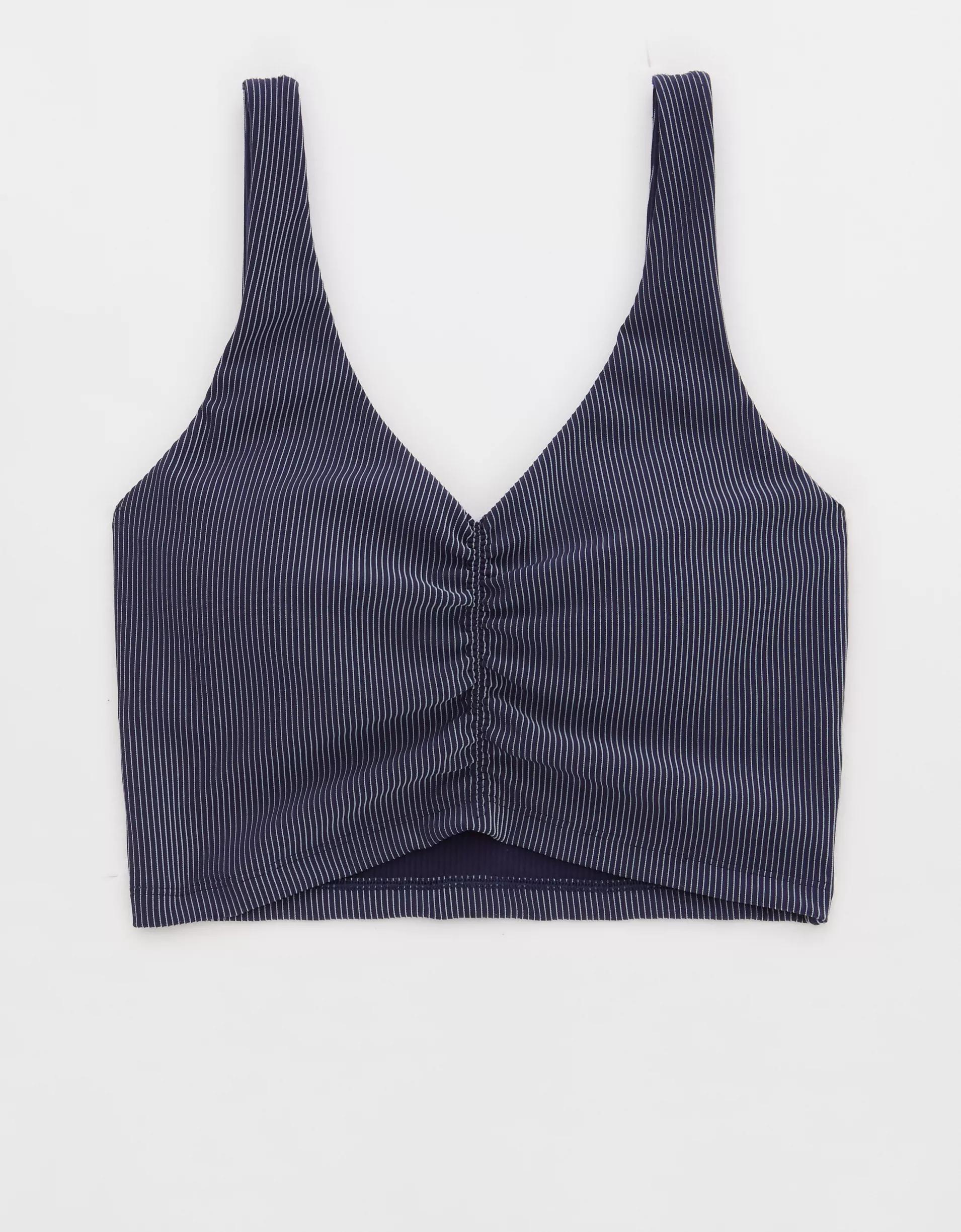 OFFLINE By Aerie Stripe Rib Ruched Low Key Sports Bra Product Image
