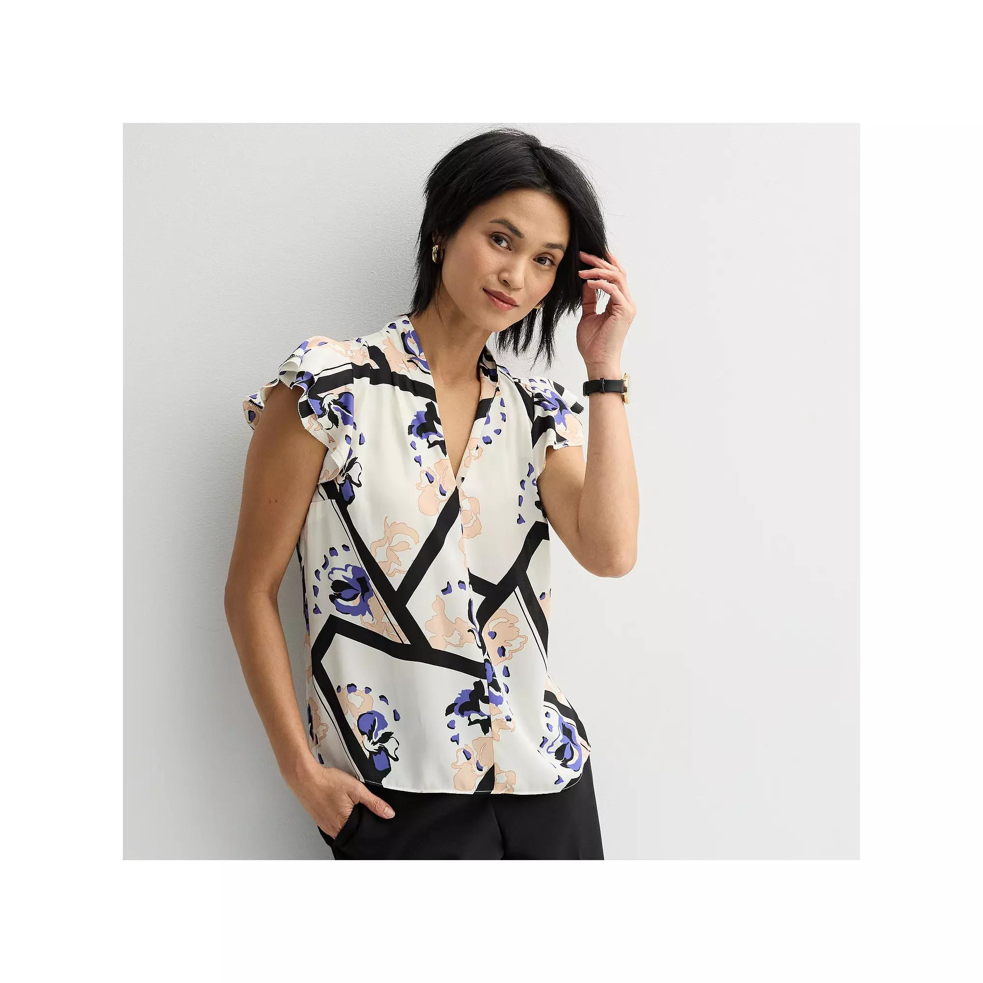 Women's Nine West Flutter Sleeve Satin Blouse, Size: Medium, White Mid Border Product Image