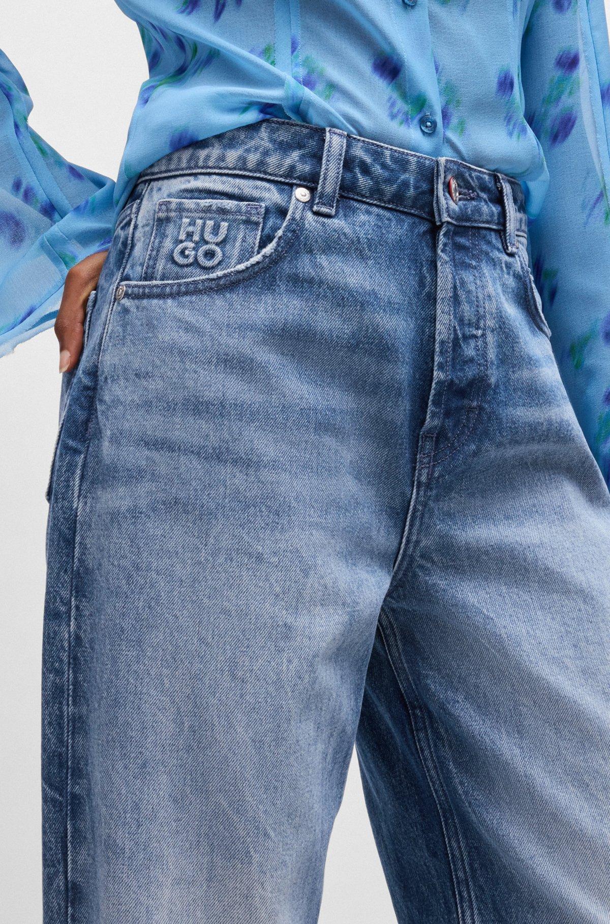 Straight-fit wide-leg jeans in blue cotton denim Product Image