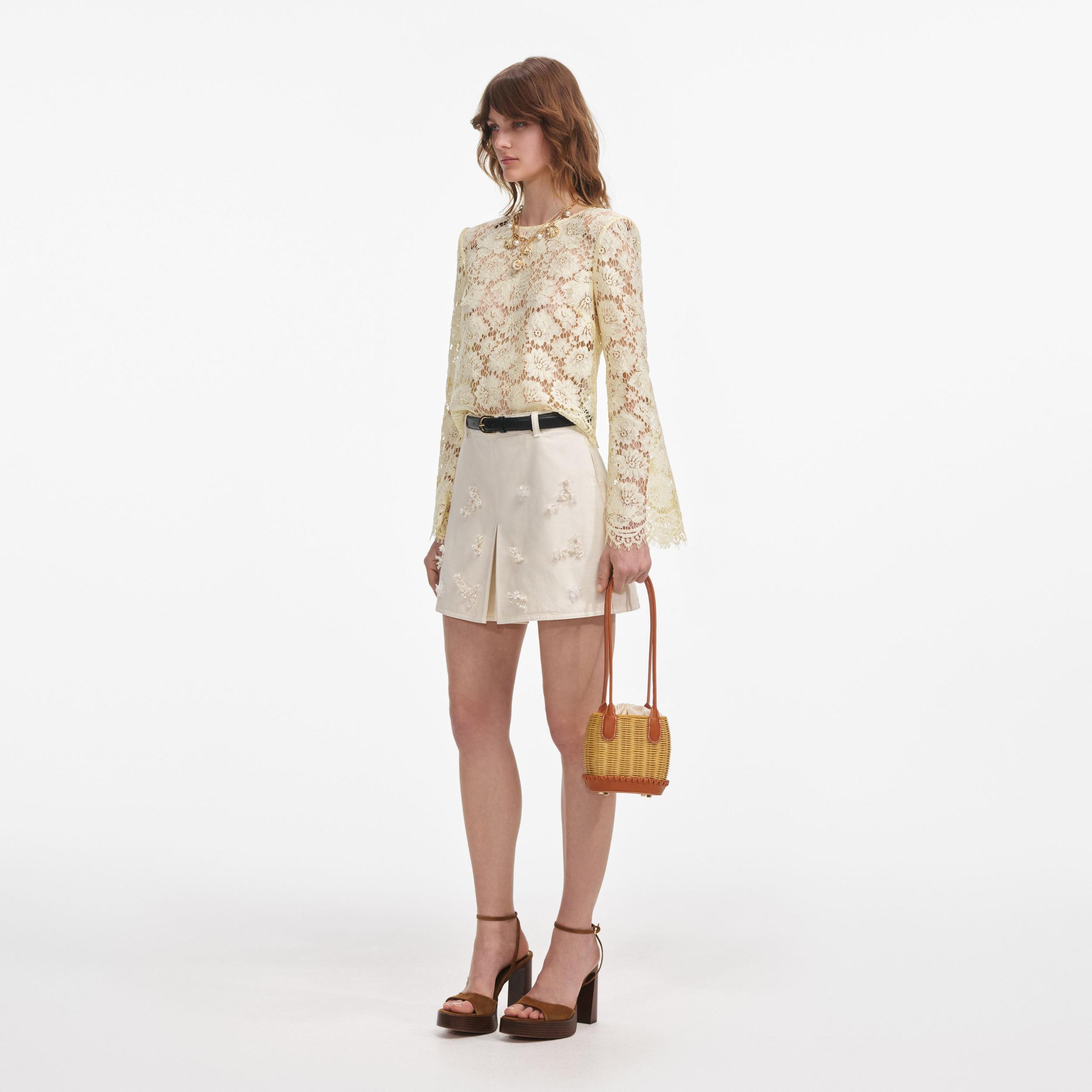 Yellow Lace Fluted Sleeve Top Product Image