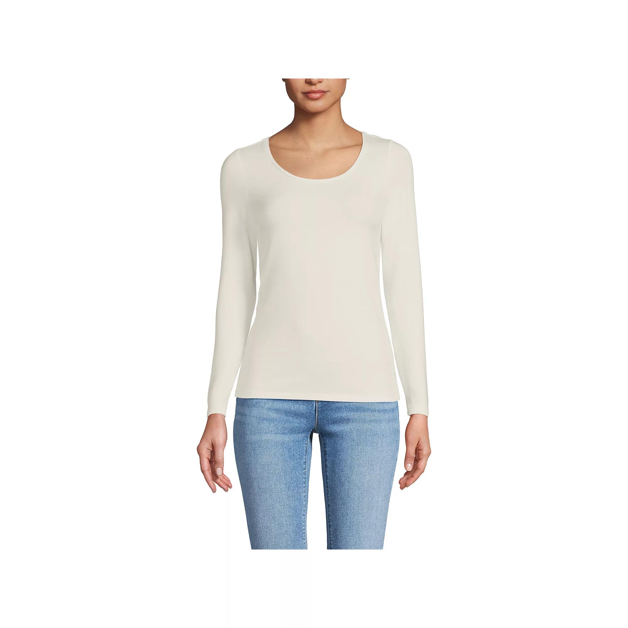 Women's Lands' End Lightweight Scoopneck Long-Sleeve Tee, Size: Large, Fresh Ivory Product Image