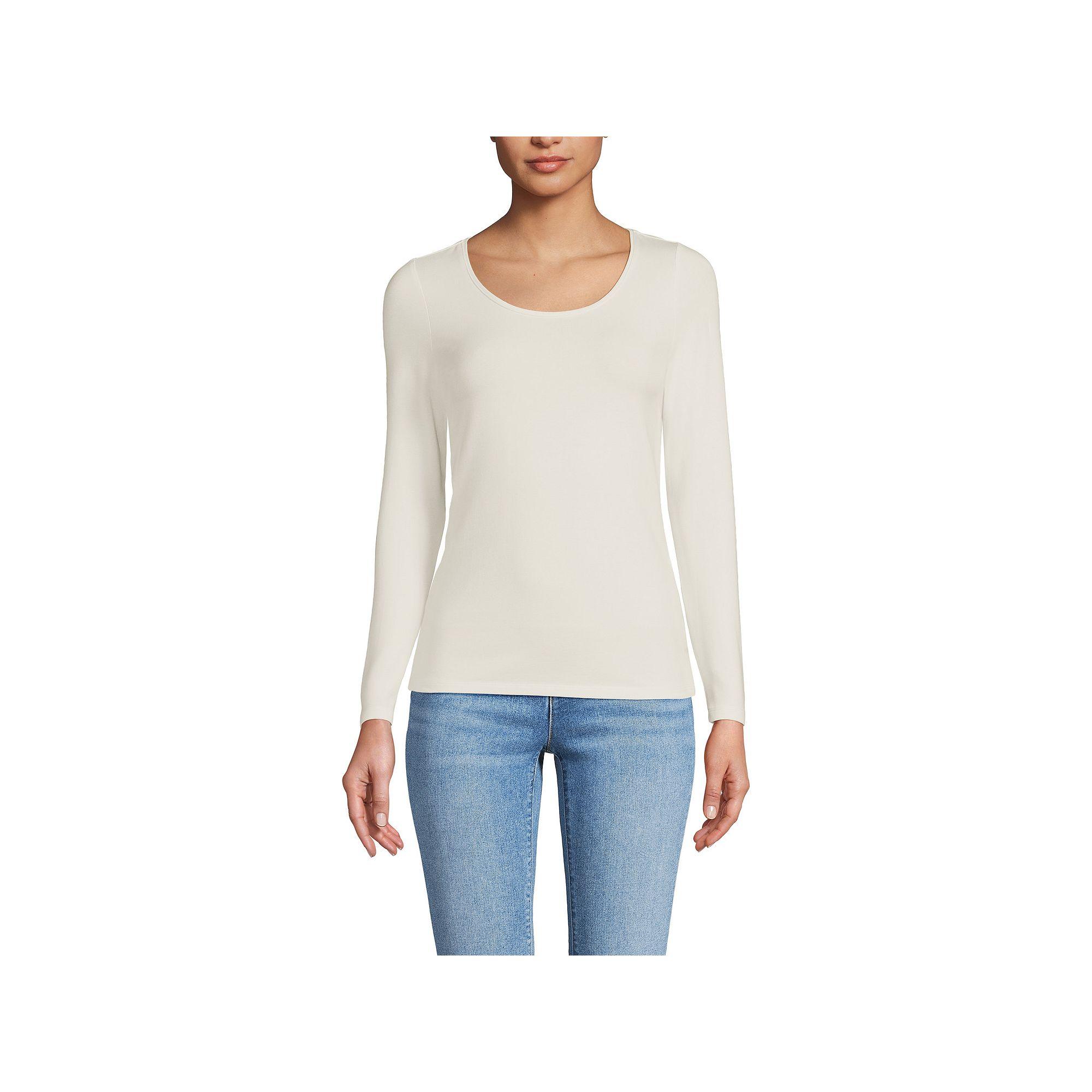 Women's Lands' End Lightweight Scoopneck Long-Sleeve Tee, Size: Large, Fresh Ivory Product Image