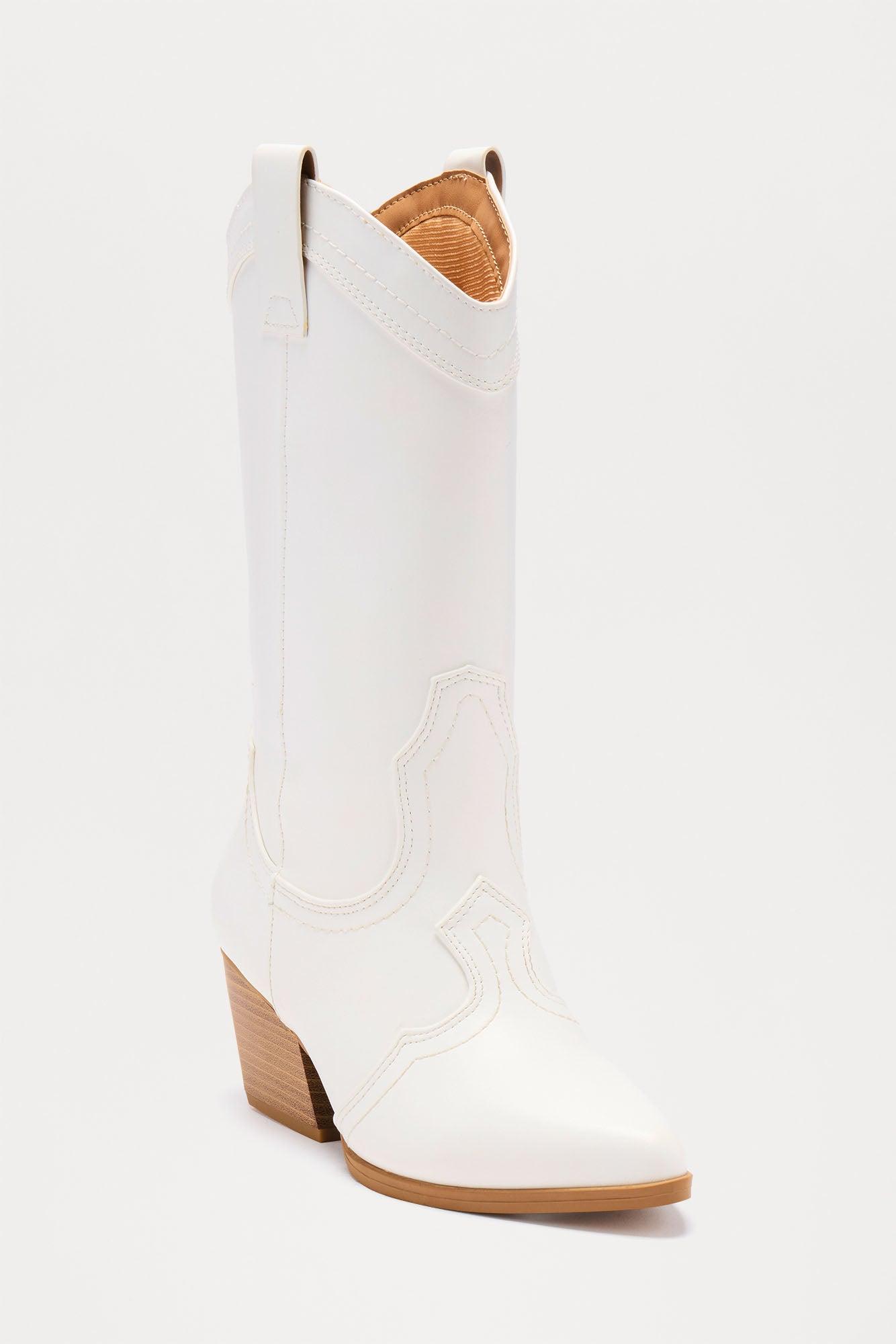 Alabama Faux Leather Cowboy Boots - White Female Product Image