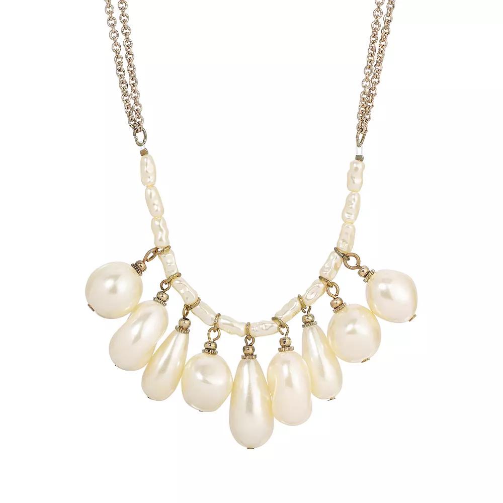 1928 Gold Tone Simulated Pearl Multi Drop Necklace, Women's, White Product Image