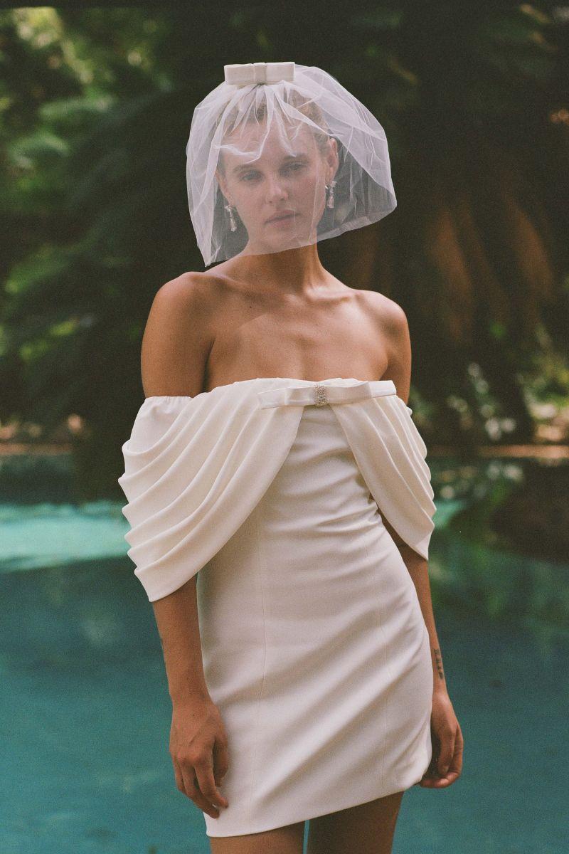 Kate Bow Dress (White) Product Image