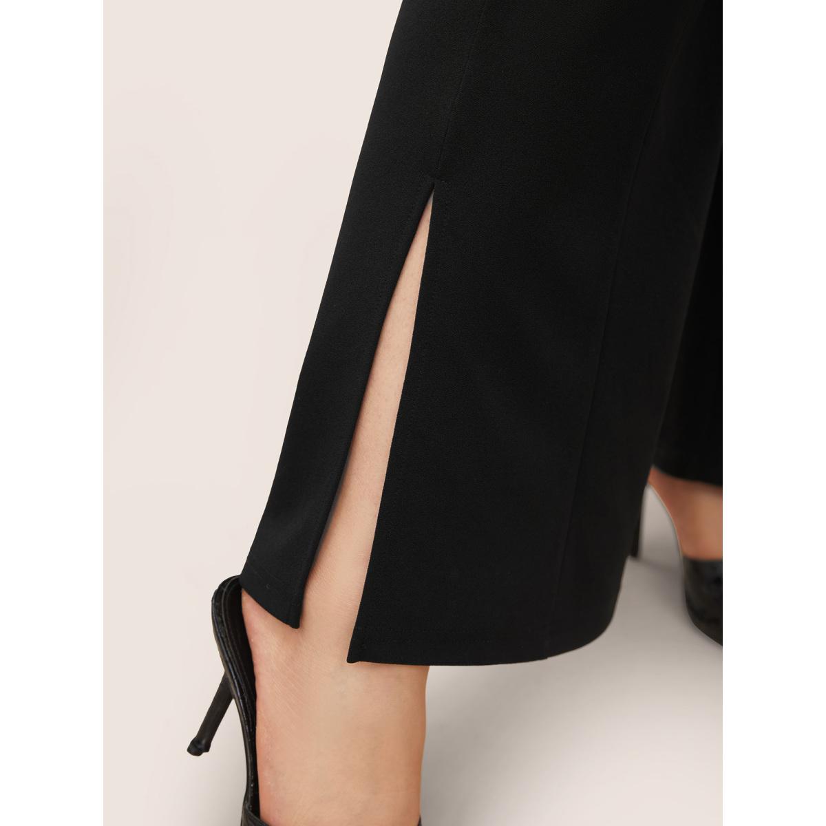 Plus Size Plain Split Hem Flare Leg Pants Women Black At the Office Flare Leg High Rise Work Pants BloomChic 28/5X Product Image