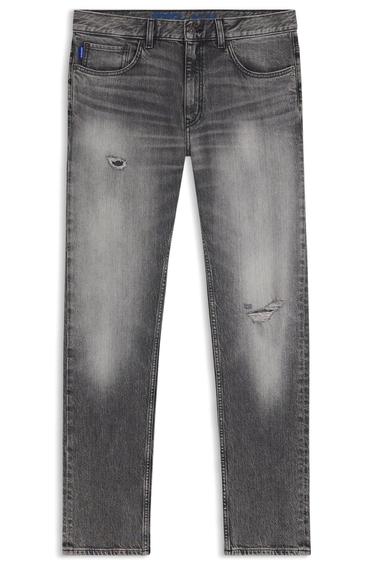 Skinny-fit jeans in distressed grey stretch denim Product Image