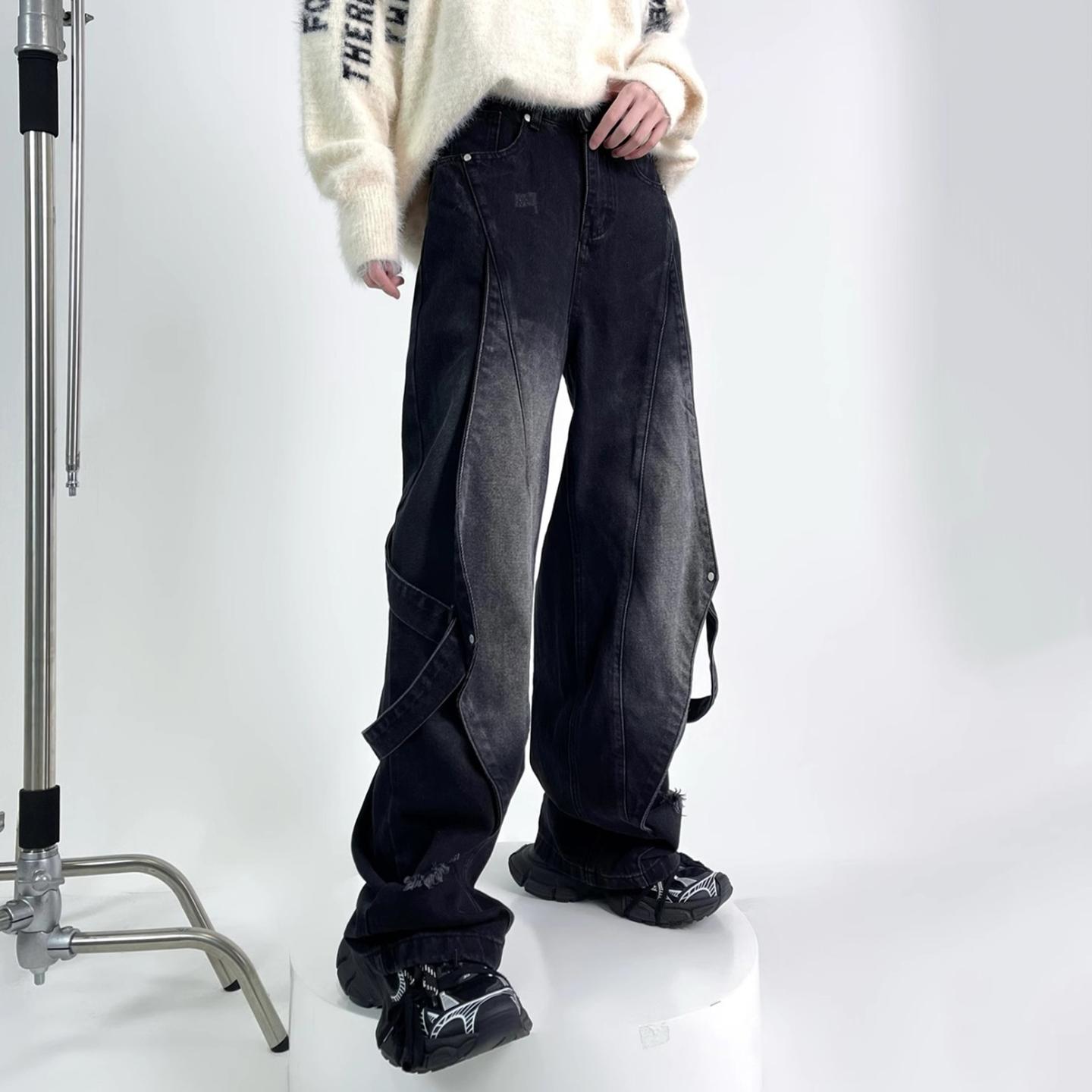 Sopula Retro Heavy-Duty Distressed Washed Patchwork Jeans Product Image