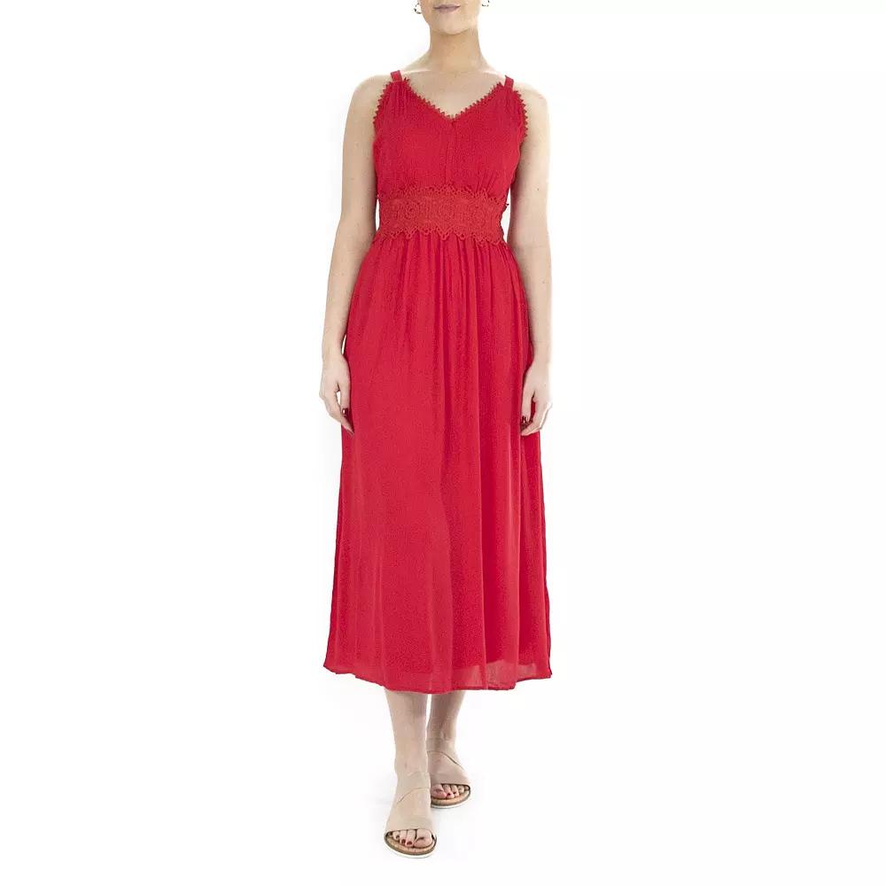 Women's Nina Leonard Crochet Trim Maxi Dress, Size: Large, Real Red Product Image