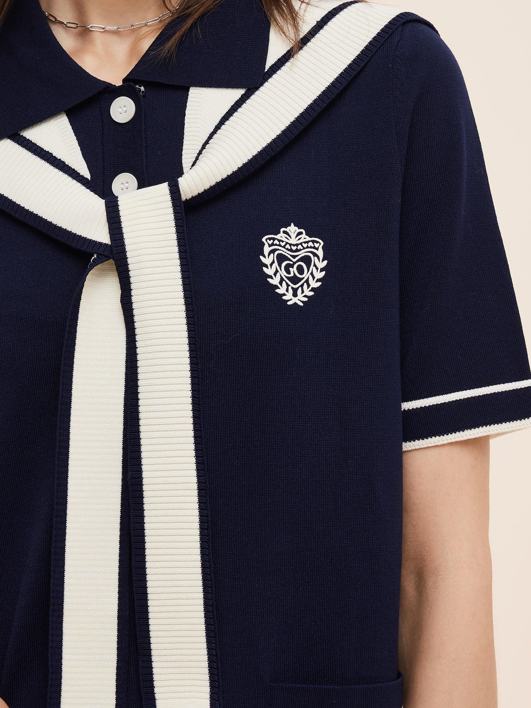 Tencel Blend Women Knit Mini Dress With Detachable Sailor Collar Product Image