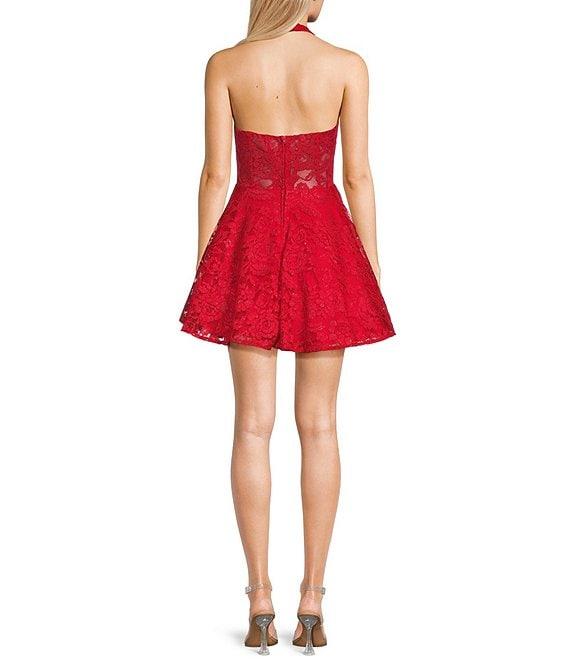 B. Darlin Floral Lace Sleeveless Halter V-Neck Dress Product Image