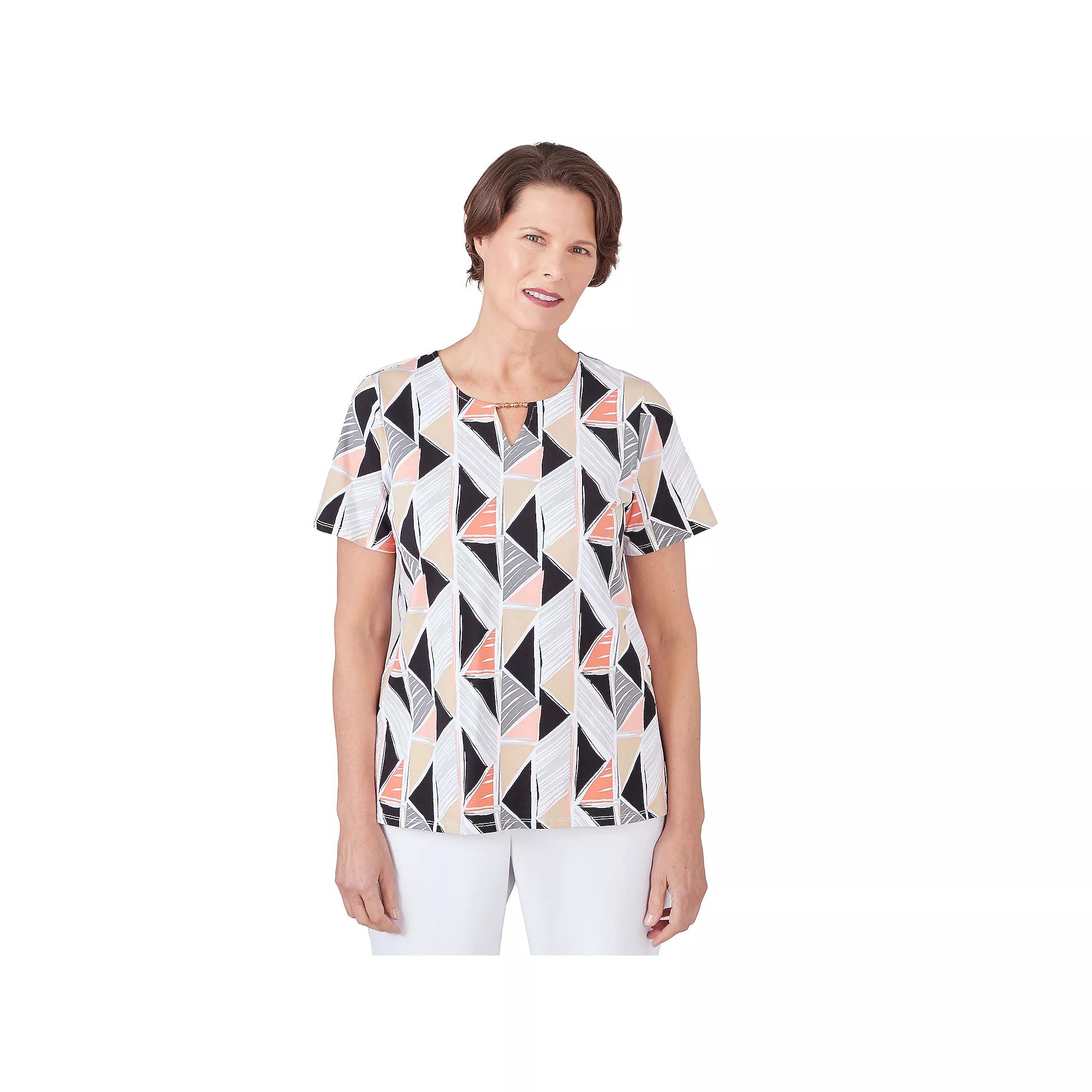 Women's Alfred Dunner Geo Stained Glass Split Neck Tee, Size: Large, Multi Neutral Product Image