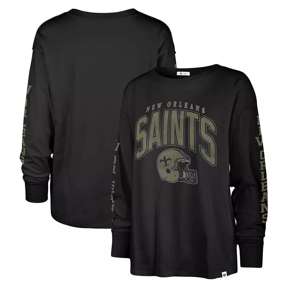 Women's '47 Black New Orleans Saints Tom Cat Long Sleeve T-Shirt,  Product Image