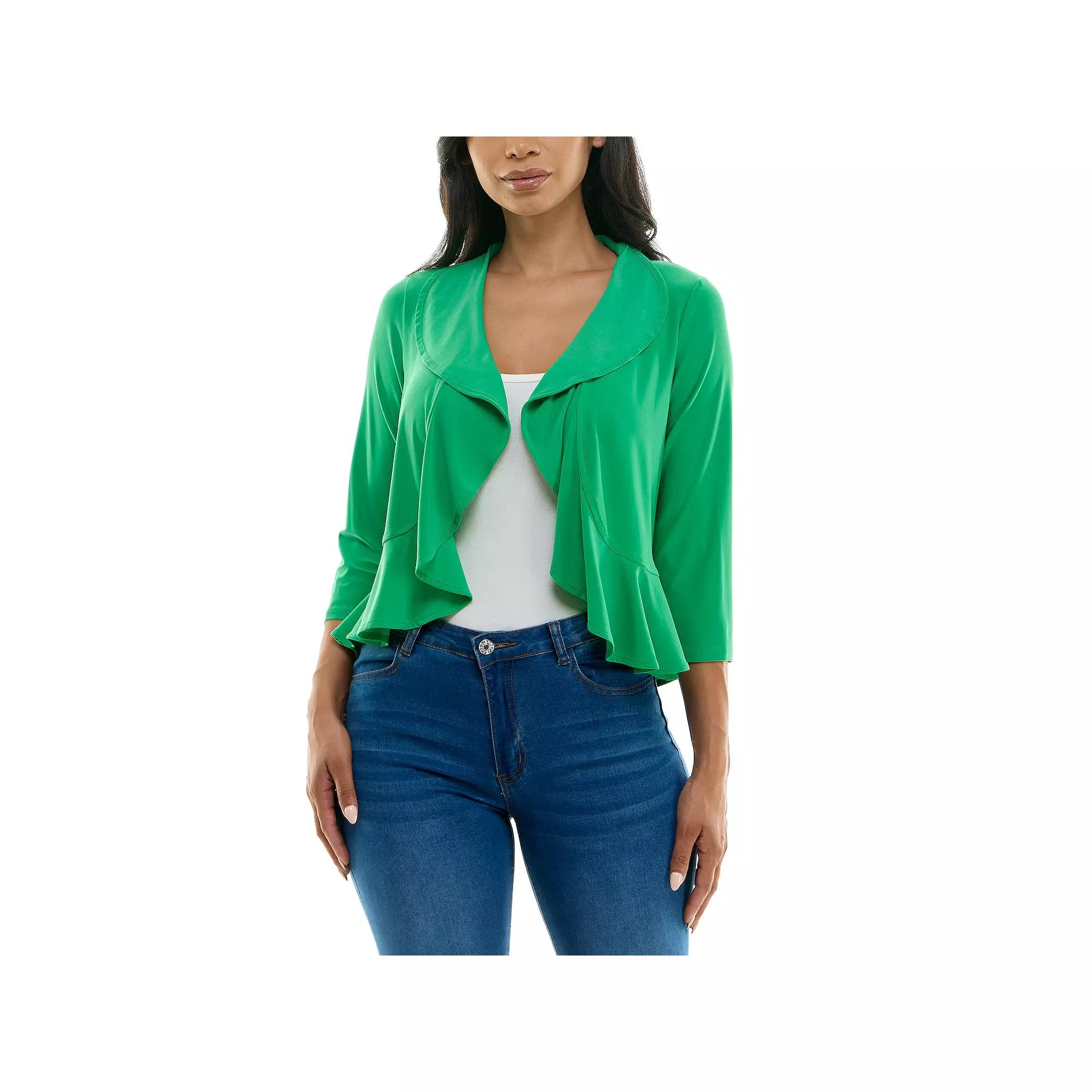Women's Nina Leonard Ruffle Front Cropped Cardigan,  Product Image