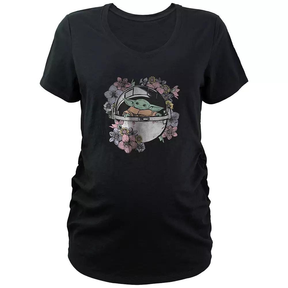 Maternity Star Wars The Mandalorian The Child Floral Bassinet V-Neck Graphic Tee, Women's,  Product Image