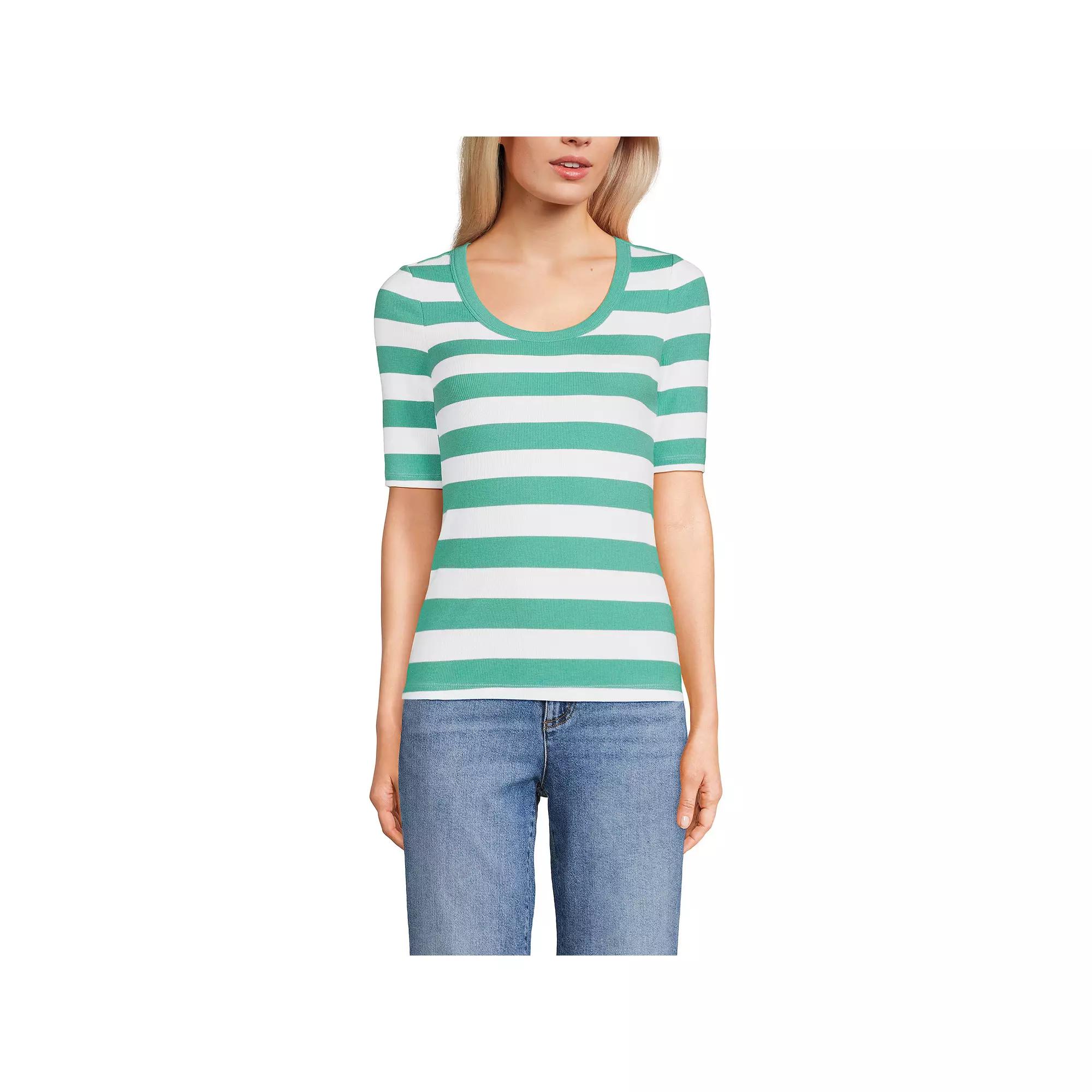 Women's Lands' End Elbow Sleeve Scoop Neck Tee,  Product Image