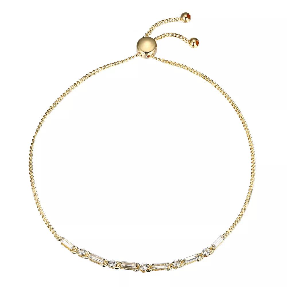 18k Gold Plated Sterling Silver Lab-Created White Sapphire Adjustable Bracelet, Women's, Size: 9", Gold Tone Product Image