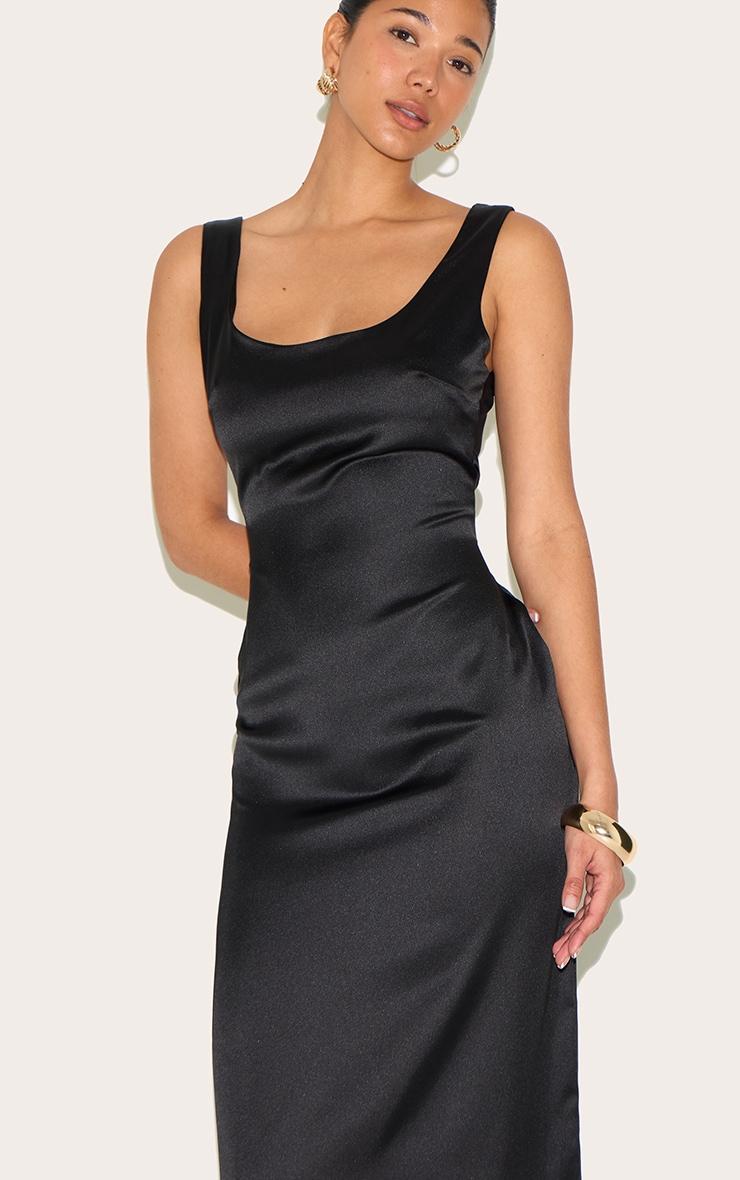 Black Satin Scoop Neck Maxi Dress Product Image