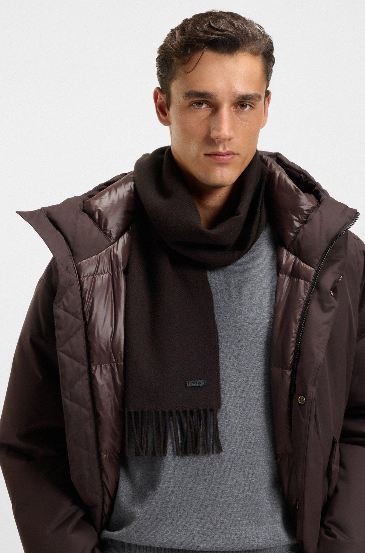 Wool scarf with faux-leather logo patch Product Image