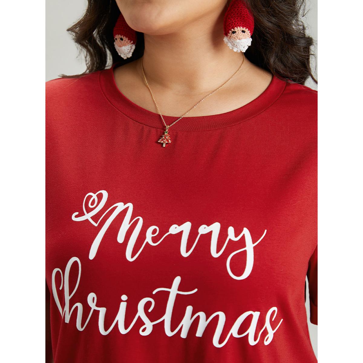Plus Size Christmas Print Round Neck T-shirt Red Women Casual Printed Christmas Festival-Christmas T-shirts BloomChic 12/L Product Image