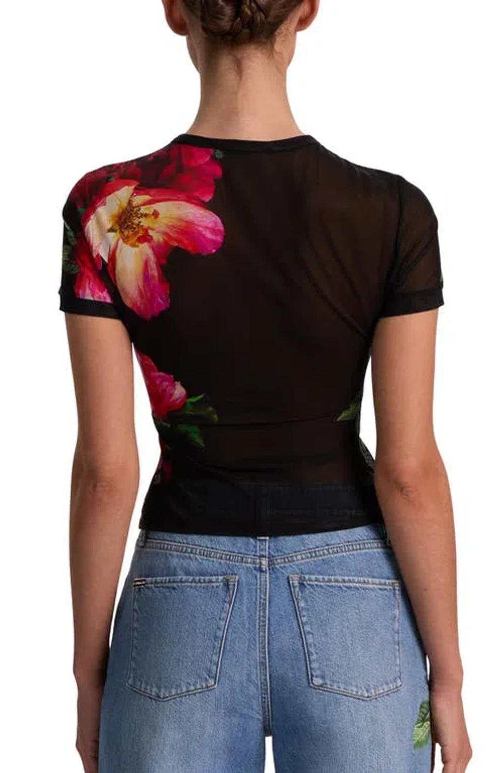ALICE AND OLIVIA Tess Floral Crew-neck T-shirt In Black Product Image
