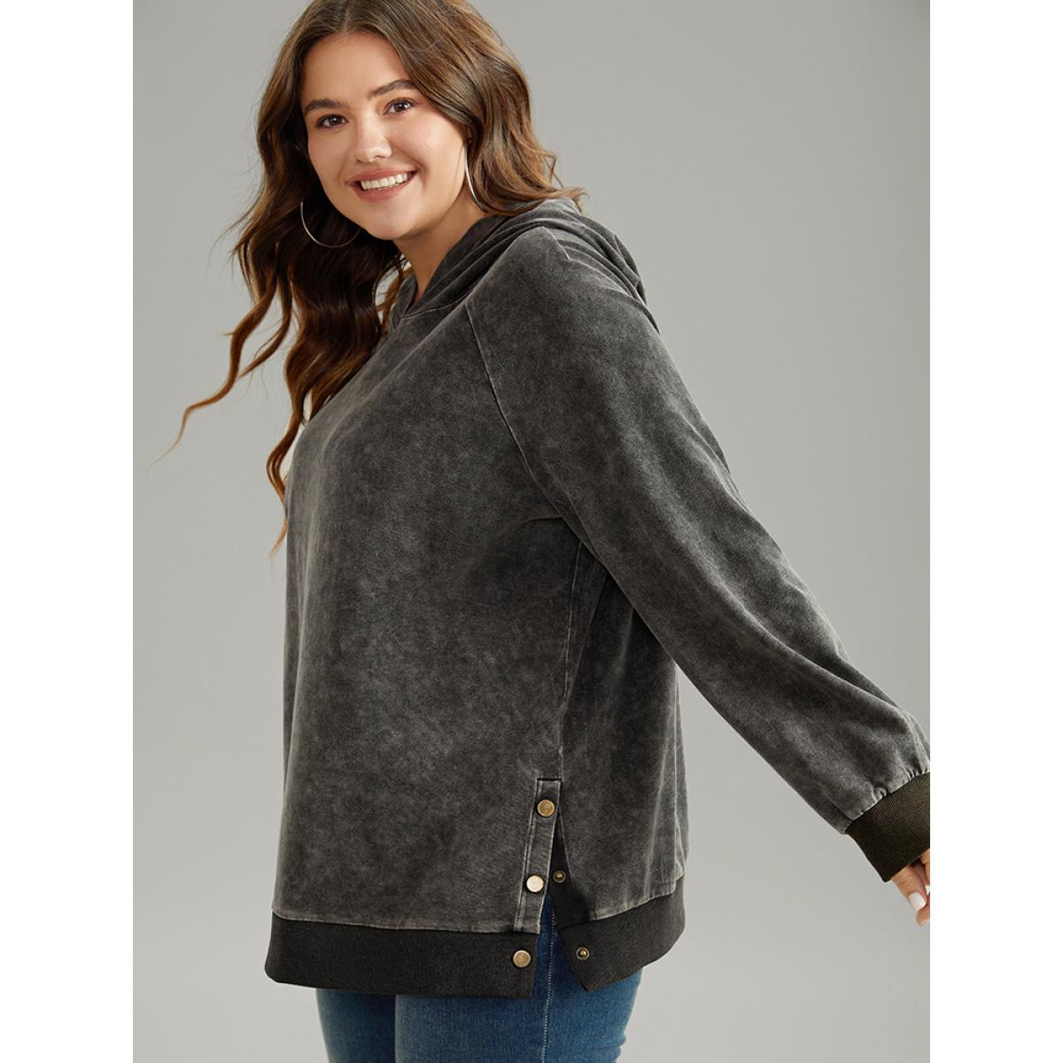 Plus Size Contrast Patchwork Hooded Raglan Sleeve Sweatshirt Women Black Casual Elastic cuffs Hooded Dailywear Sweatshirts BloomChic 18-20/2X Product Image