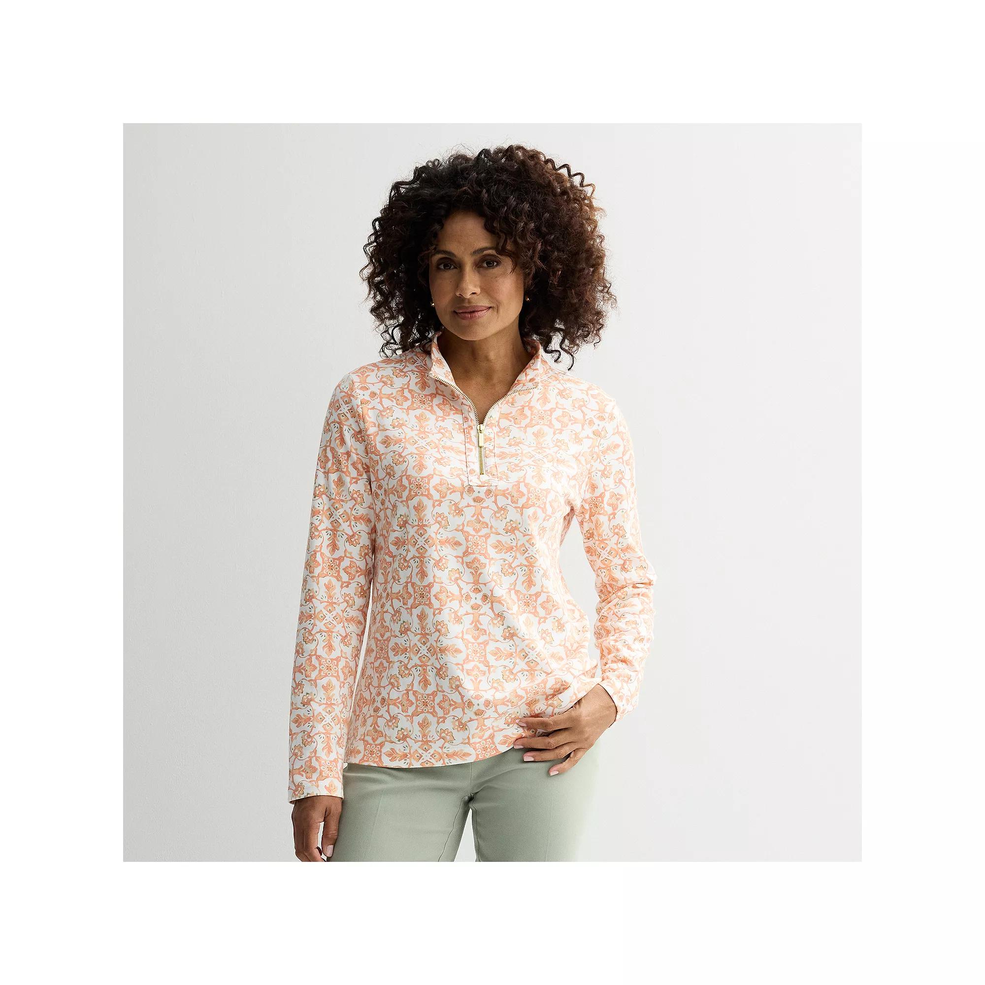 Women's Croft & Barrow® Quarter-Zip Stand Collar Pullover, Size: Small, Pink Mosaic Medallion Product Image