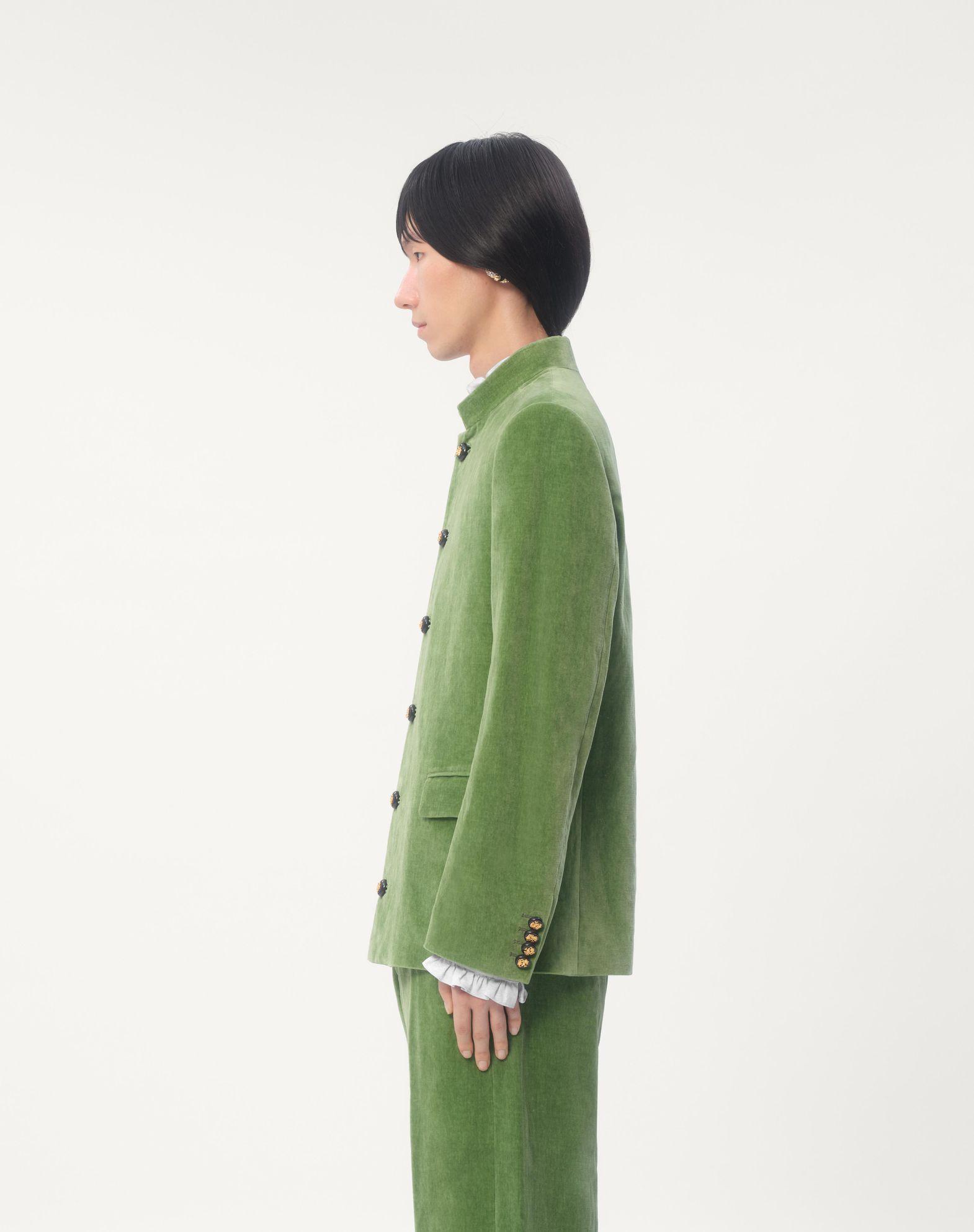 Cotton Velvet And Washed Linen Jacket With Mandarin Collar Product Image