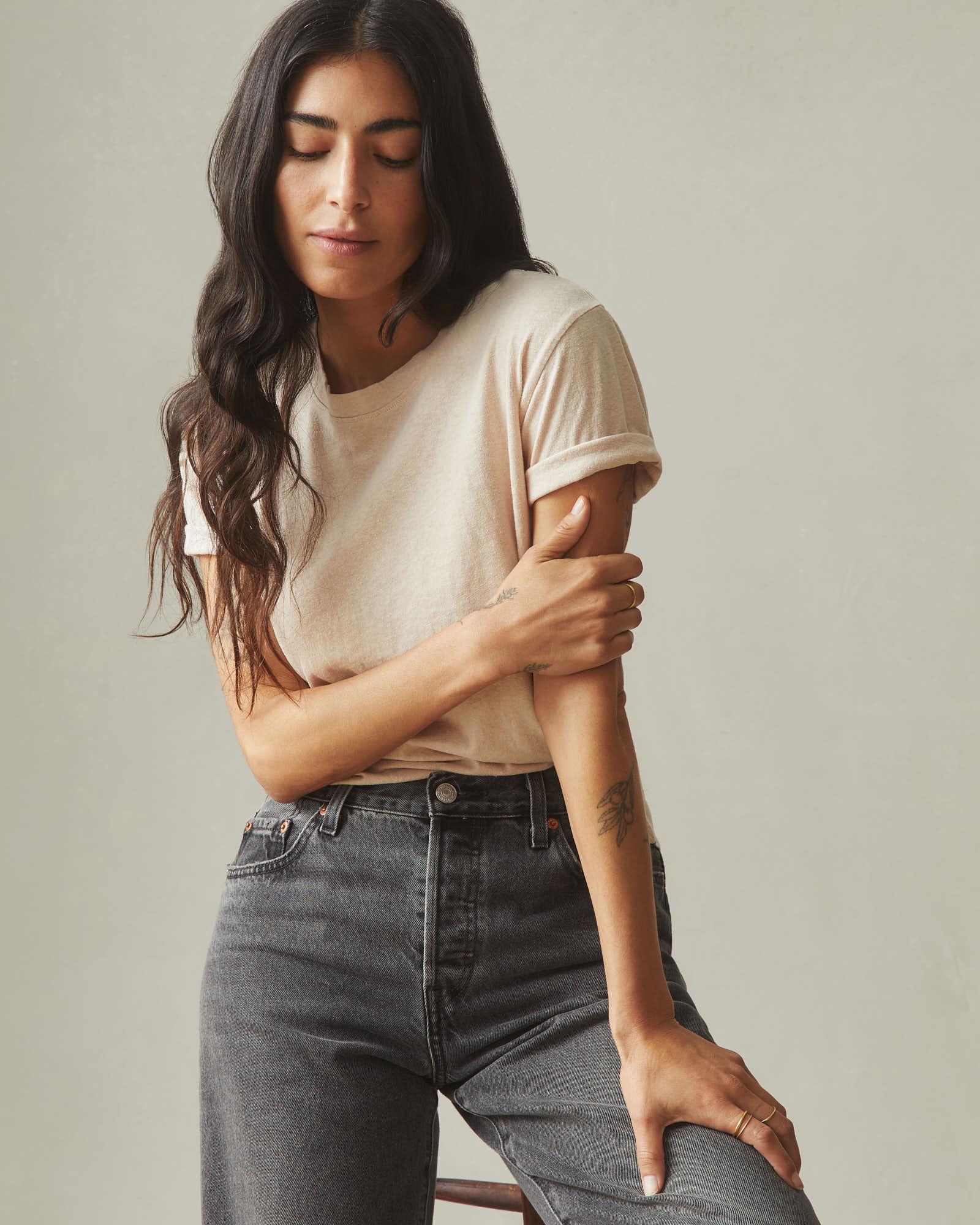 Women's Hemp Jersey Crew Tee - Almond Peach Product Image