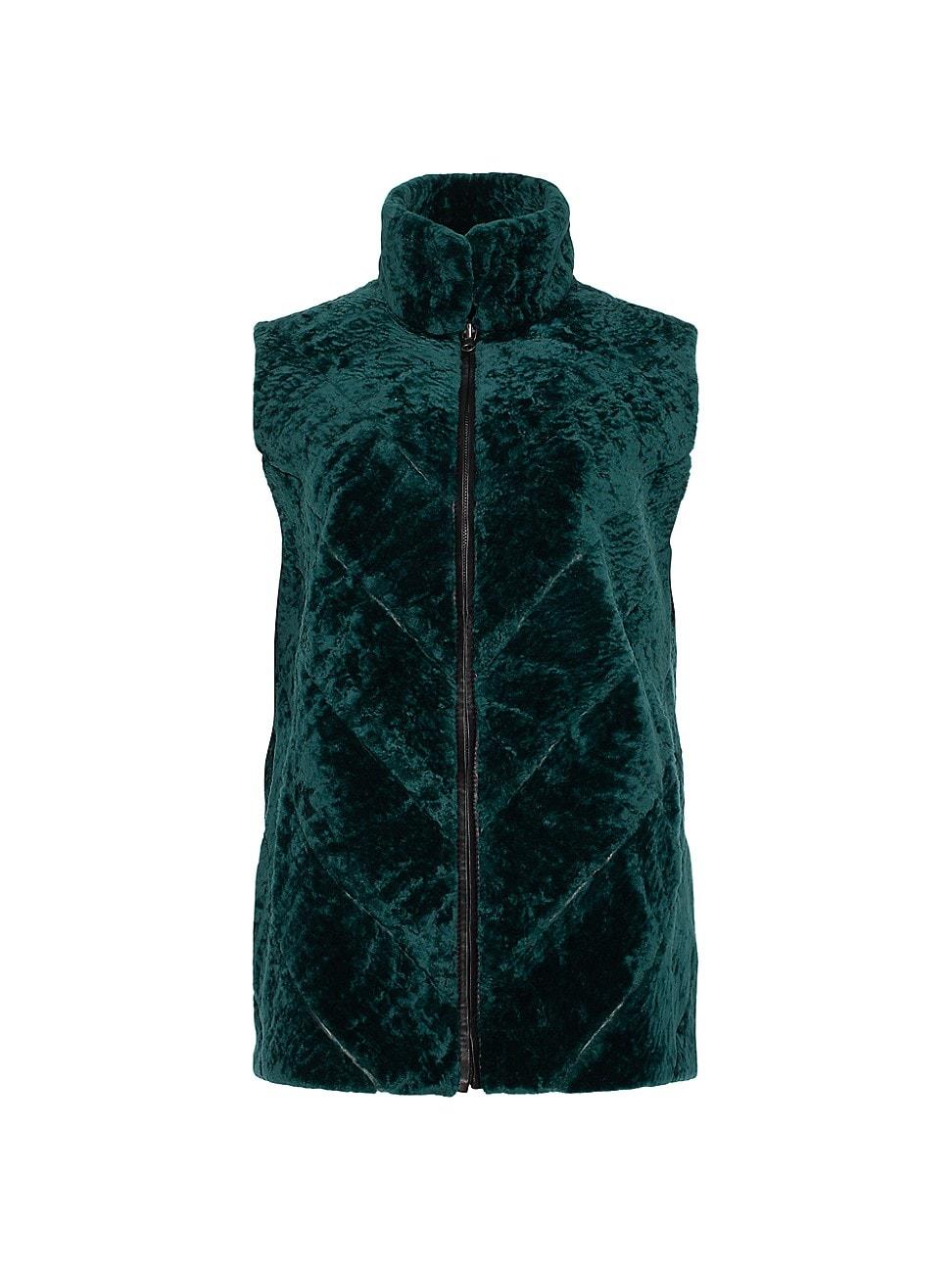 Womens Textured Shearling Lamb Zip Vest Reversible To Taffeta Product Image