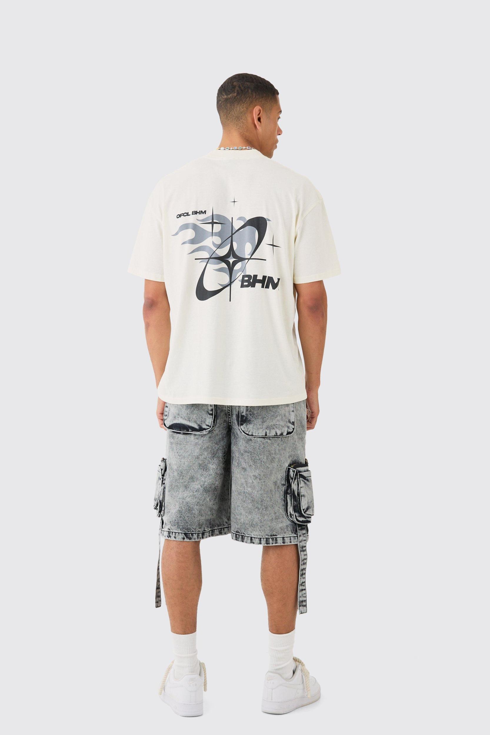 Oversized Boxy Extended Neck BHM Flame Back Print T-shirt | boohooMAN USA Product Image