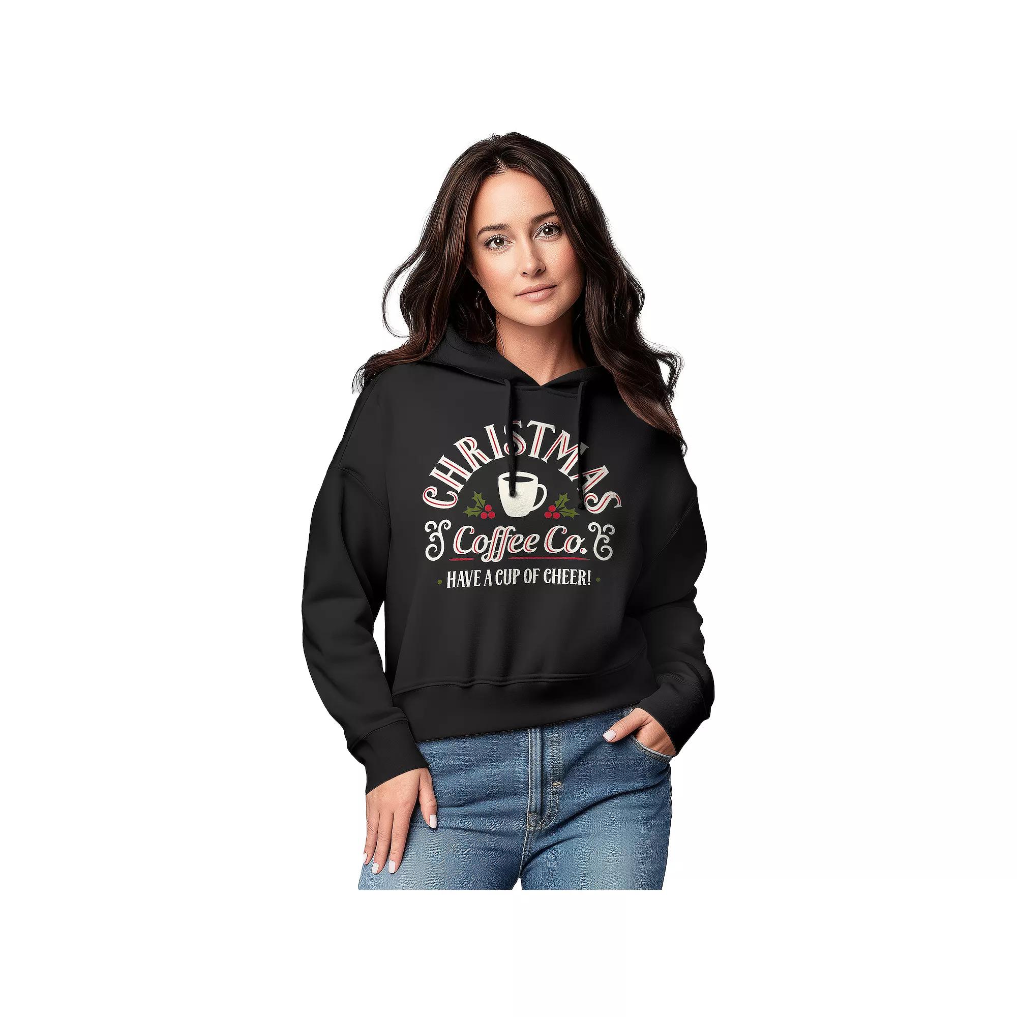 Women's Christmas Coffee Co. Graphic Cropped Hoodie,  Product Image