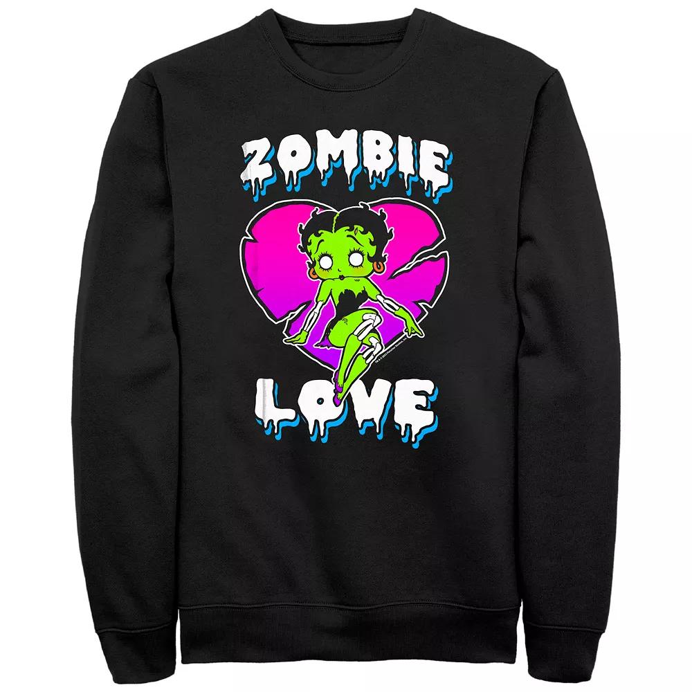 Men's Betty Boop Halloween Zombie Love Heart Neon Fleece Sweatshirt,  Product Image