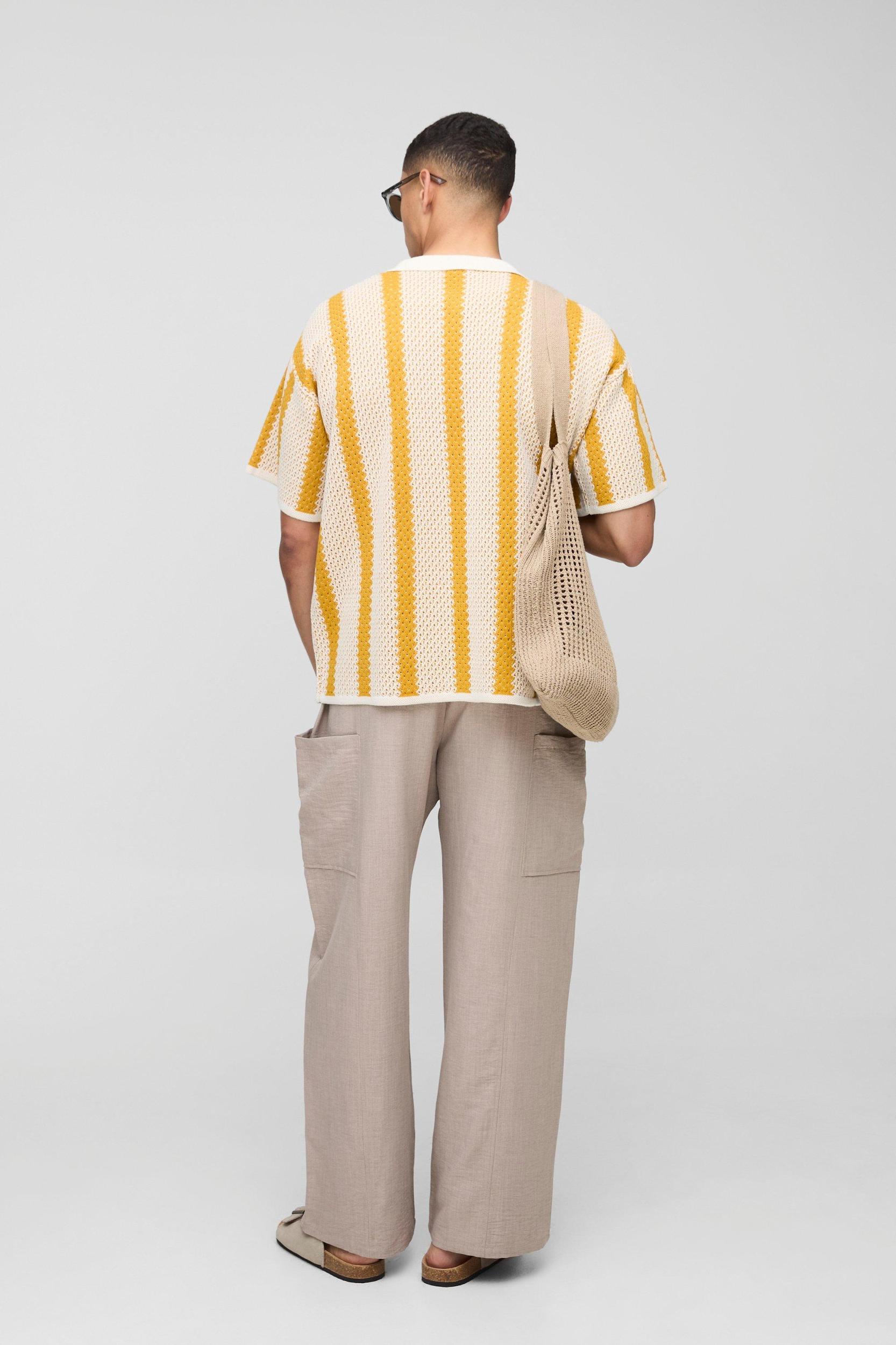 Regular Fit Stripe Knitted Shirt | boohooMAN USA Product Image