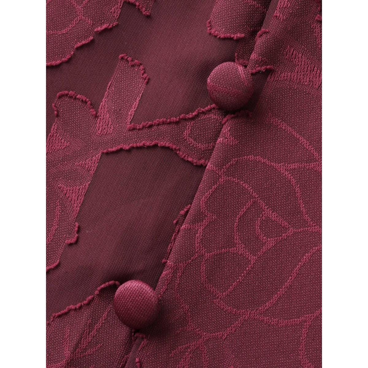 Plus Size Solid Textured Lantern Sleeve Button Detail Dress Burgundy Women Romantic Button V-neck Short sleeve Curvy BloomChic 18-20/2X Product Image