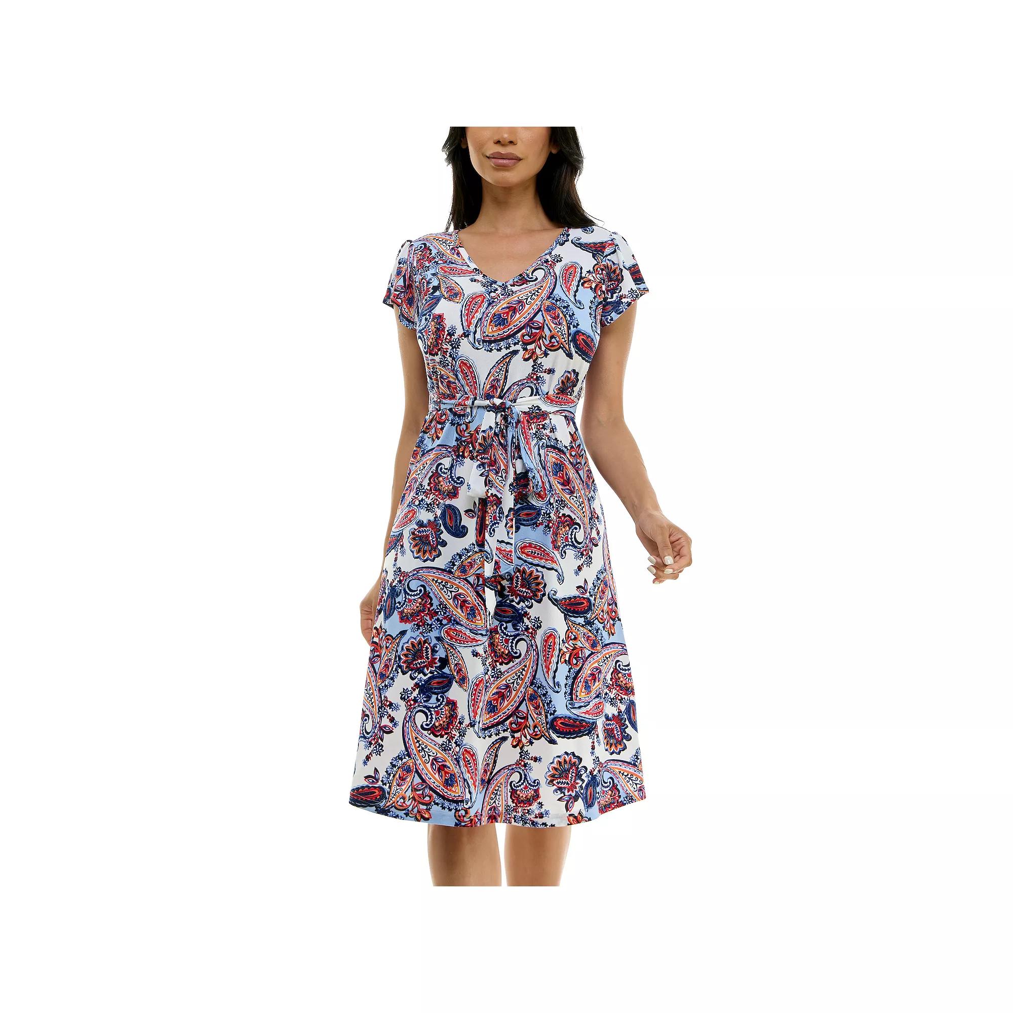 Women's Nina Leonard Cap Sleeve V-Neck Dress,  Product Image