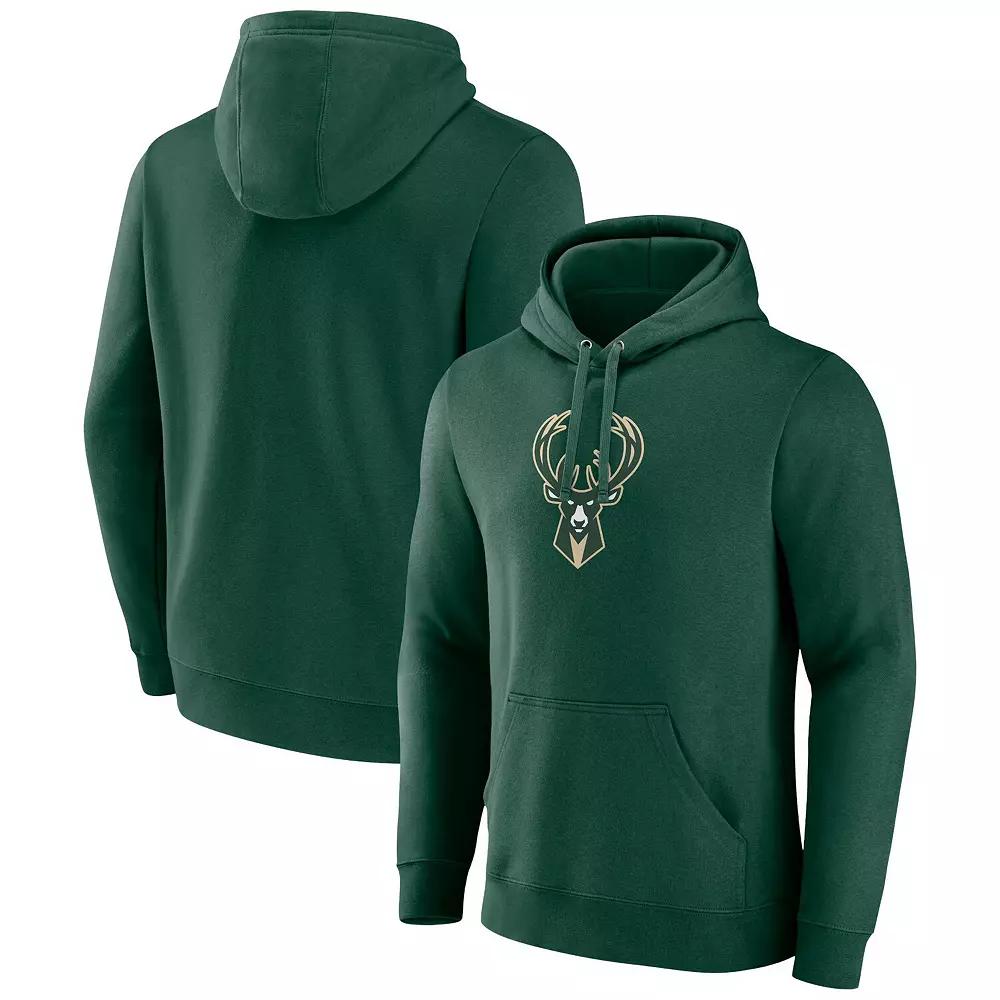 Men's Fanatics Branded Hunter Green Milwaukee Bucks Primary Logo Pullover Hoodie,  Product Image