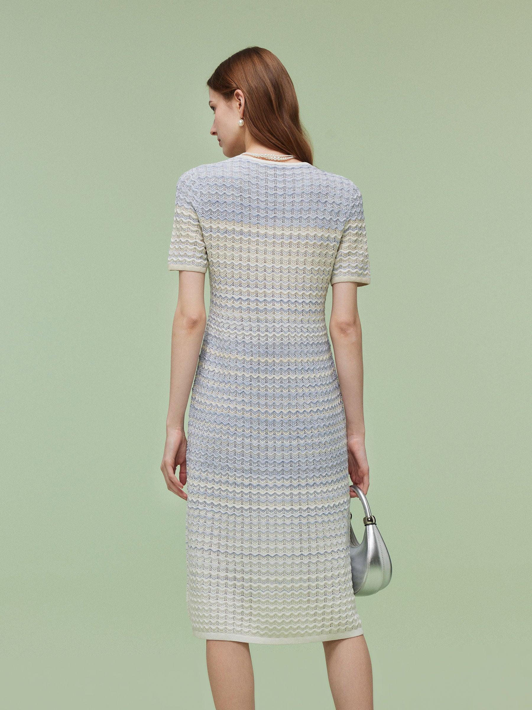 Blue And White Gradient Women Knit Midi Dress Product Image