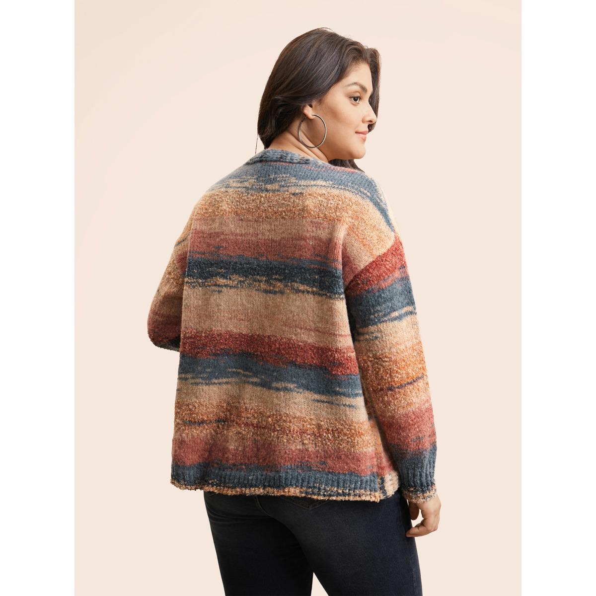 Plus Size Ombre Open Front Curved Hem Cardigan Coral Women Leisure Loose Long Sleeve Casual Cardigans BloomChic 14-16/1X Product Image