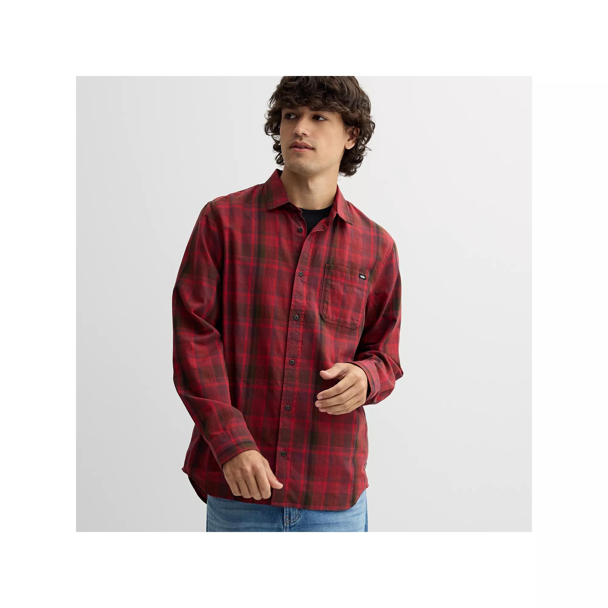 Men's Vans® Long Sleeve Button Front Shirt, Size: Small, Red Pepper Product Image