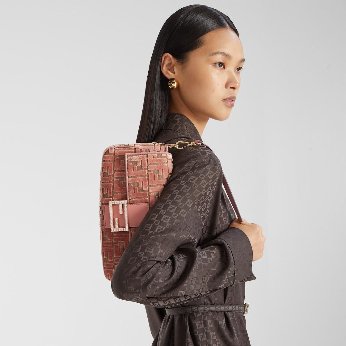 BaguettePink FF jacquard velvet bag Product Image