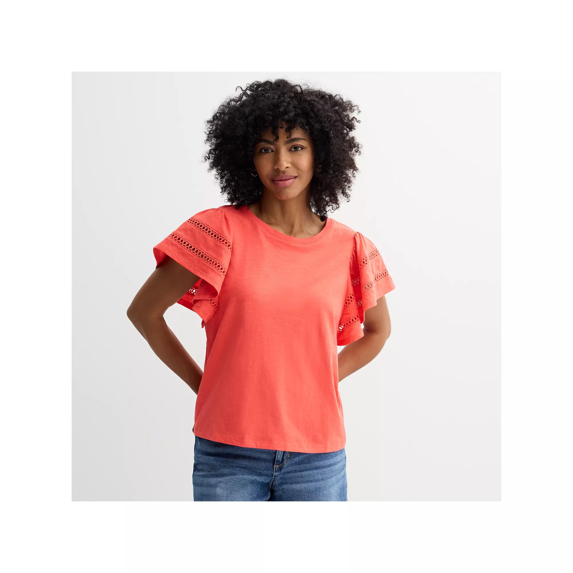 Women's Sonoma Goods For Life® Crochet Flutter Sleeve Top, Size: XS, Blissful Product Image