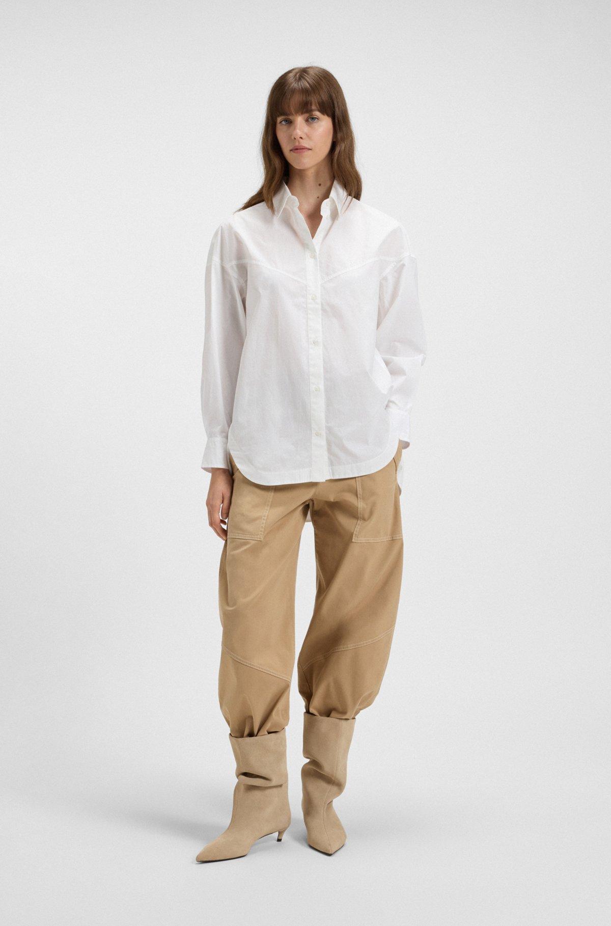 BOSS - Oversize-fit blouse in cotton poplin - White Product Image