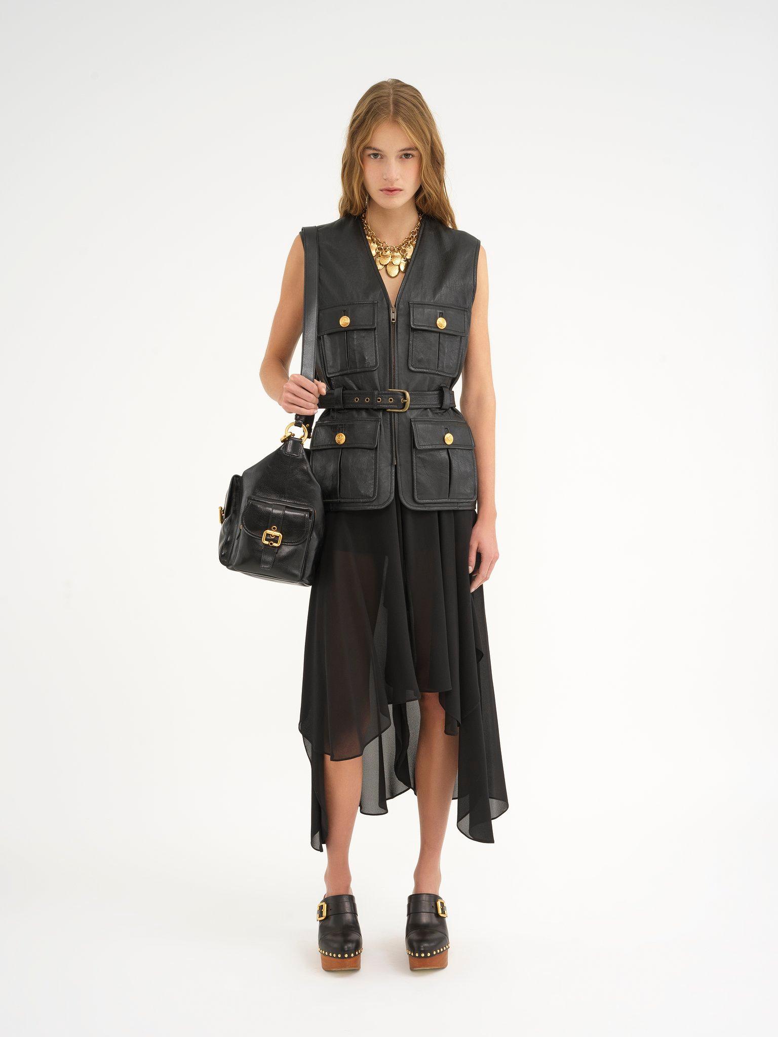 Fluid volant shorts in silk georgette Product Image