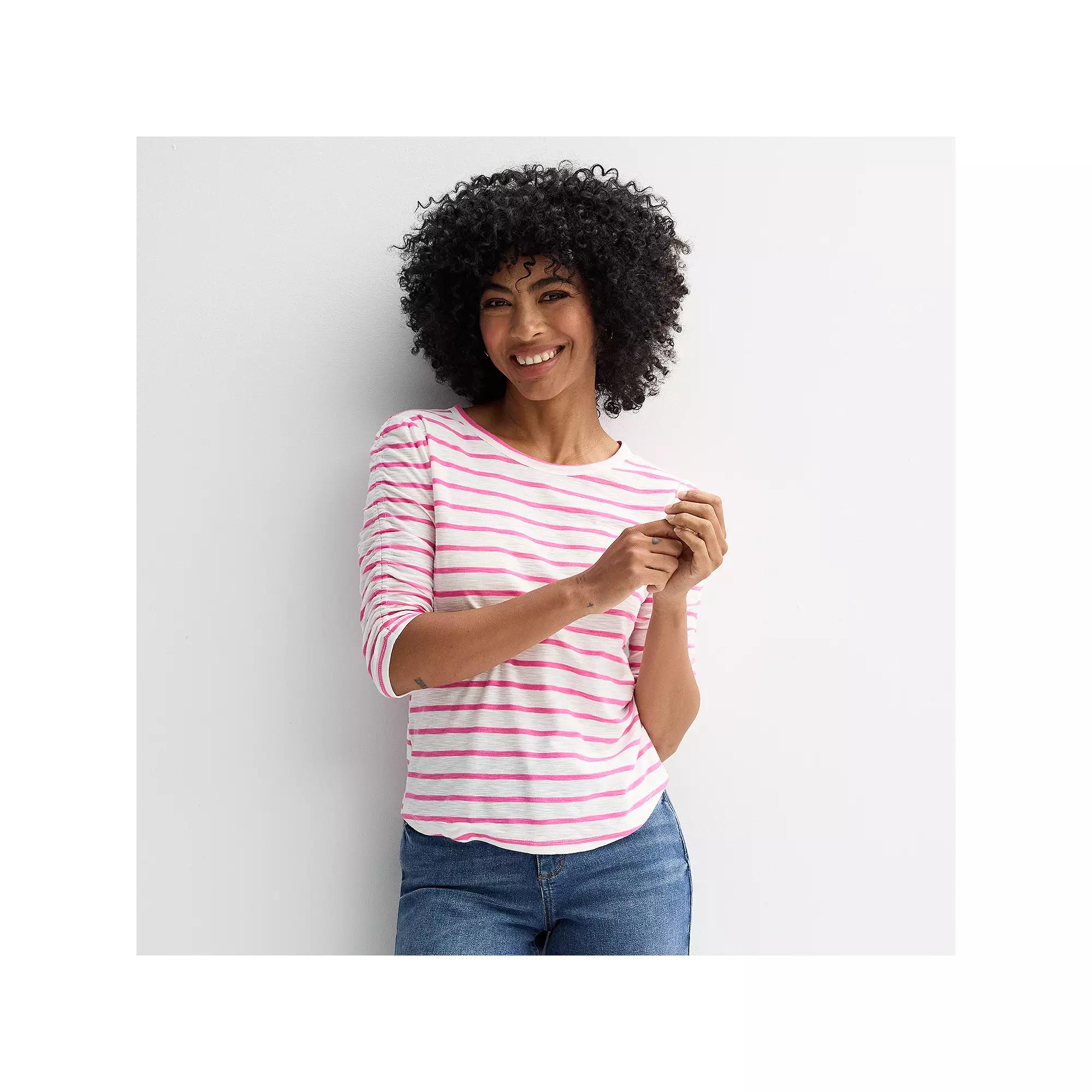Women's Sonoma Goods For Life® Ruched Sleeve Top, Size: Large, Warm Pink Stripe Product Image